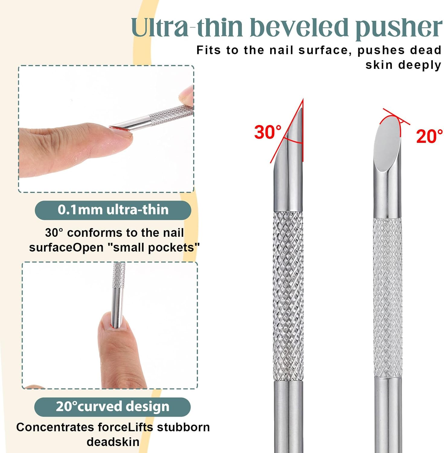 Qianyu Pre-Treatment Cuticle Pusher Dual Ended Cuticle Remover Nail Pushers with 100/180 Grit Sandpaper Sheets Nail Care for Manicure Pedicure Nails Art Care Tools Fingernails Toenails image number 6