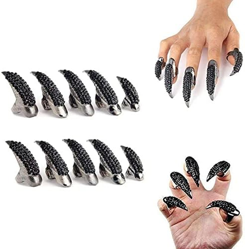 Beauty7 - Women'S Fashion Trend Bling Vintage 3D Gothic Punk Style Crystal Swarovski Elements Rhinestone Claws Prot Talon Finger Ring Fingernail Ring Nail Ring Cosplay Decoration Black image number 3