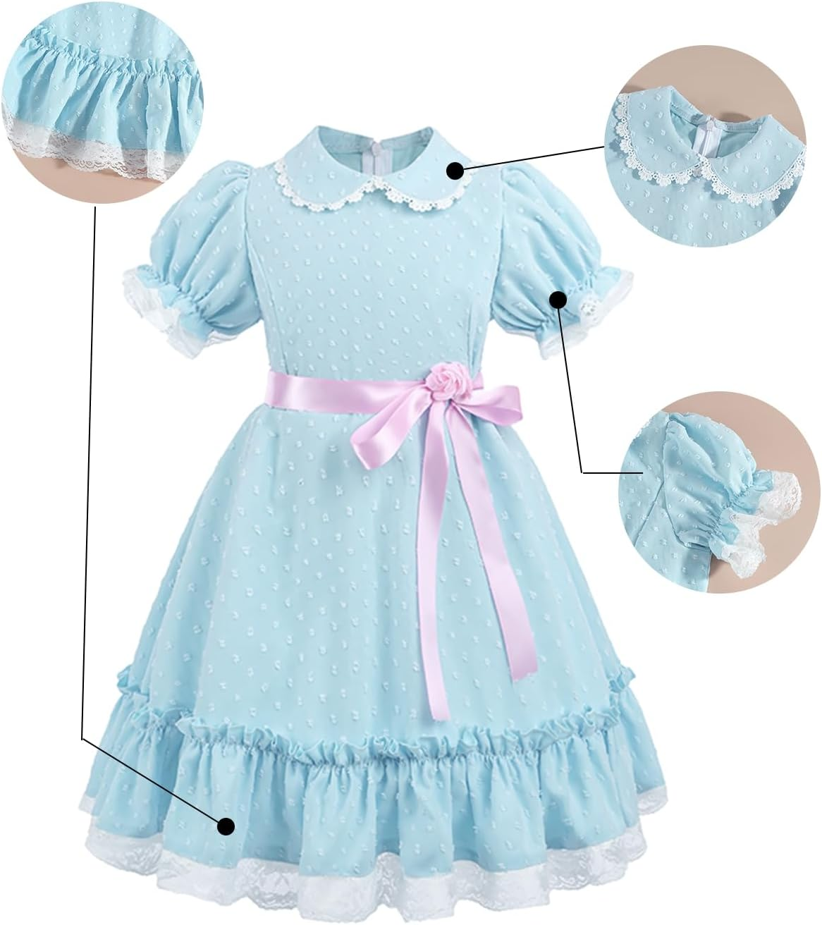 CR ROLECOS Girls Blue Chiffon Dress Puff Sleeve Halloween Party Cosplay Costume image number 3