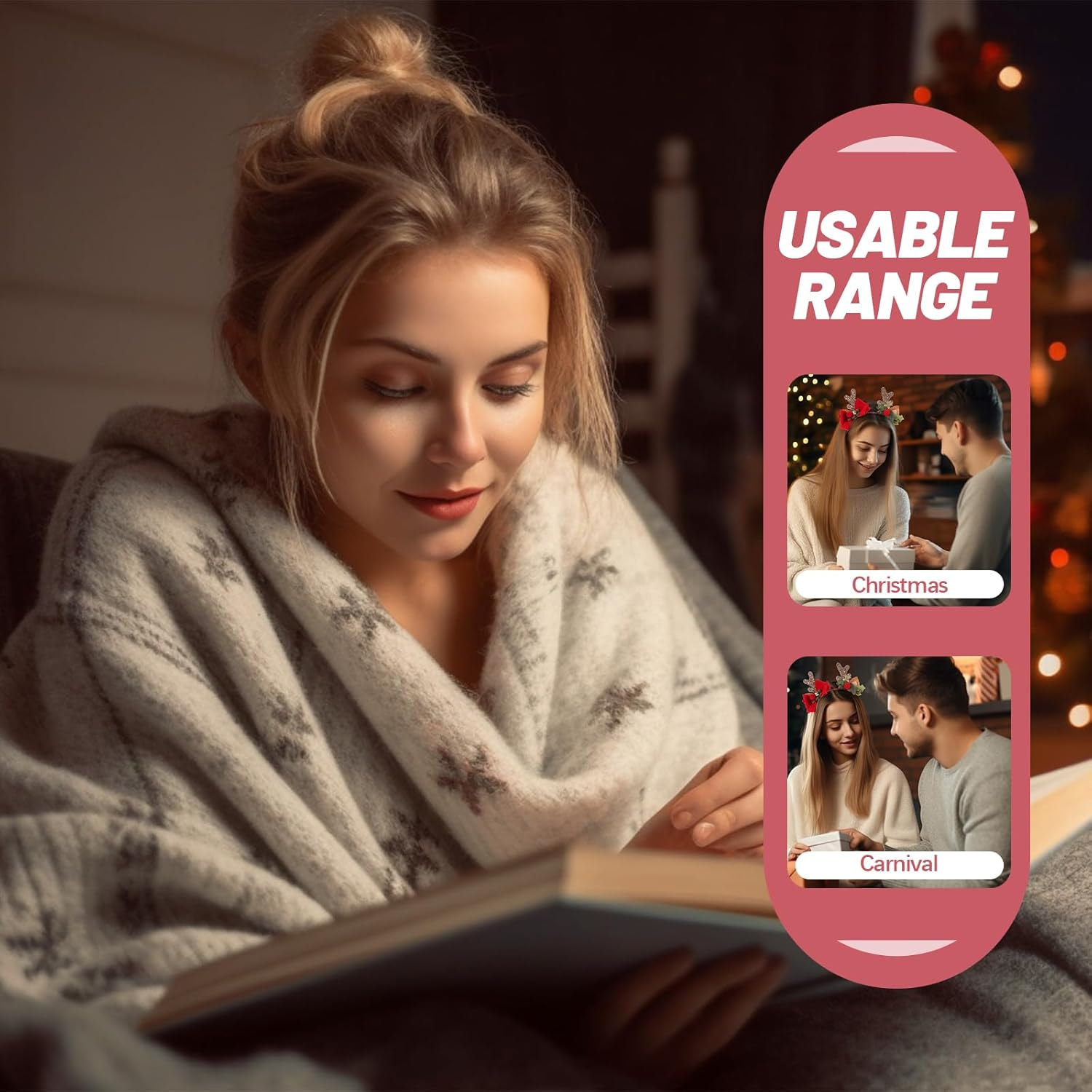 JOINPAYA Christmas Antlers Headband: Women Girl Reindeer Antlers Elk Ears Glitter Headband Headwear for Xmas Santa Accessories Decorations image number 5