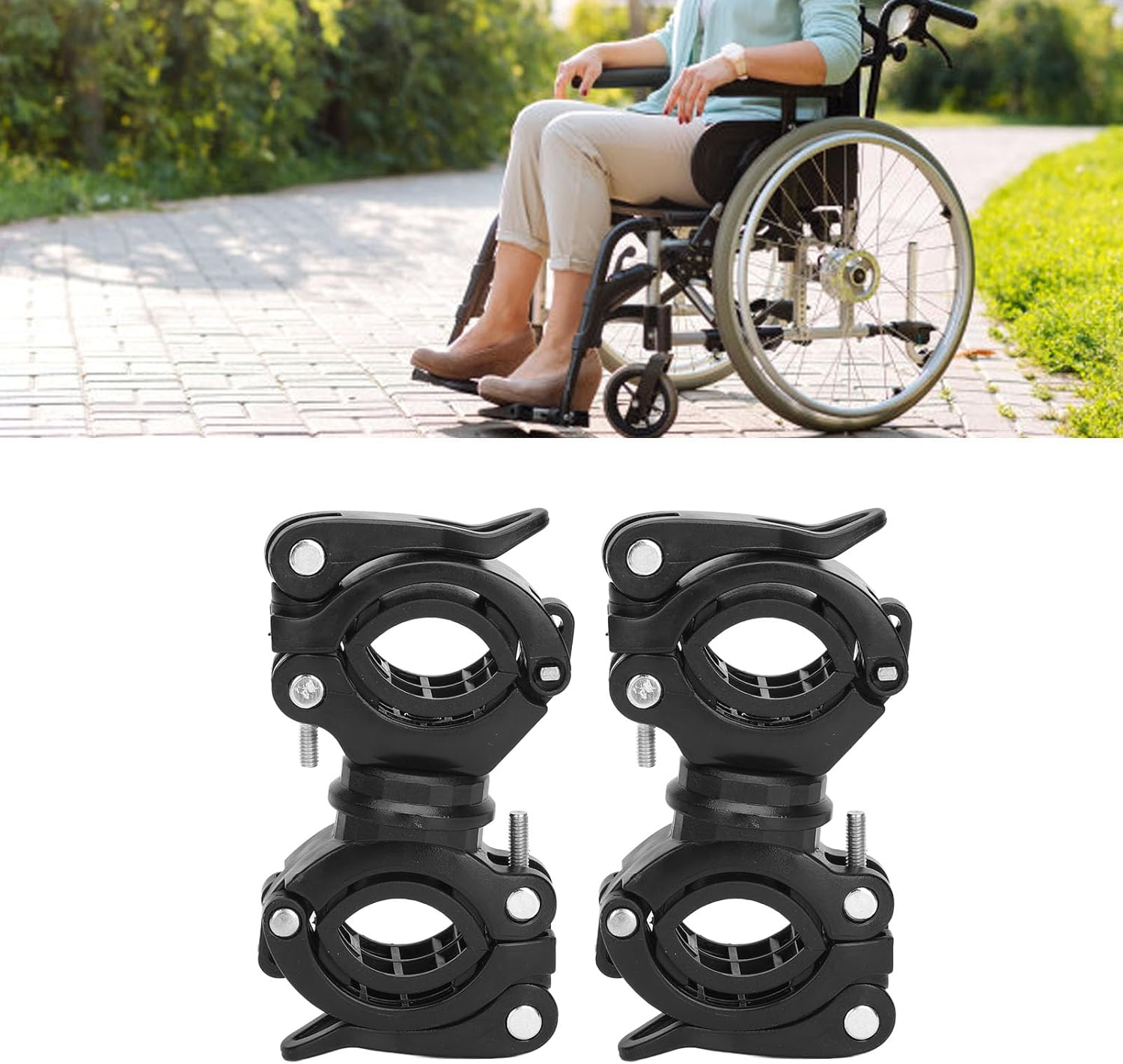 2 Pack Cane Holder, Adjustable Walking Stick Holder for Wheelchair 1.8‑3.8Cm Wheelchair Tube, Universal Crutches Stick Bracket Accessories for Wheelchair, Mobility Scooter (Black) image number 6