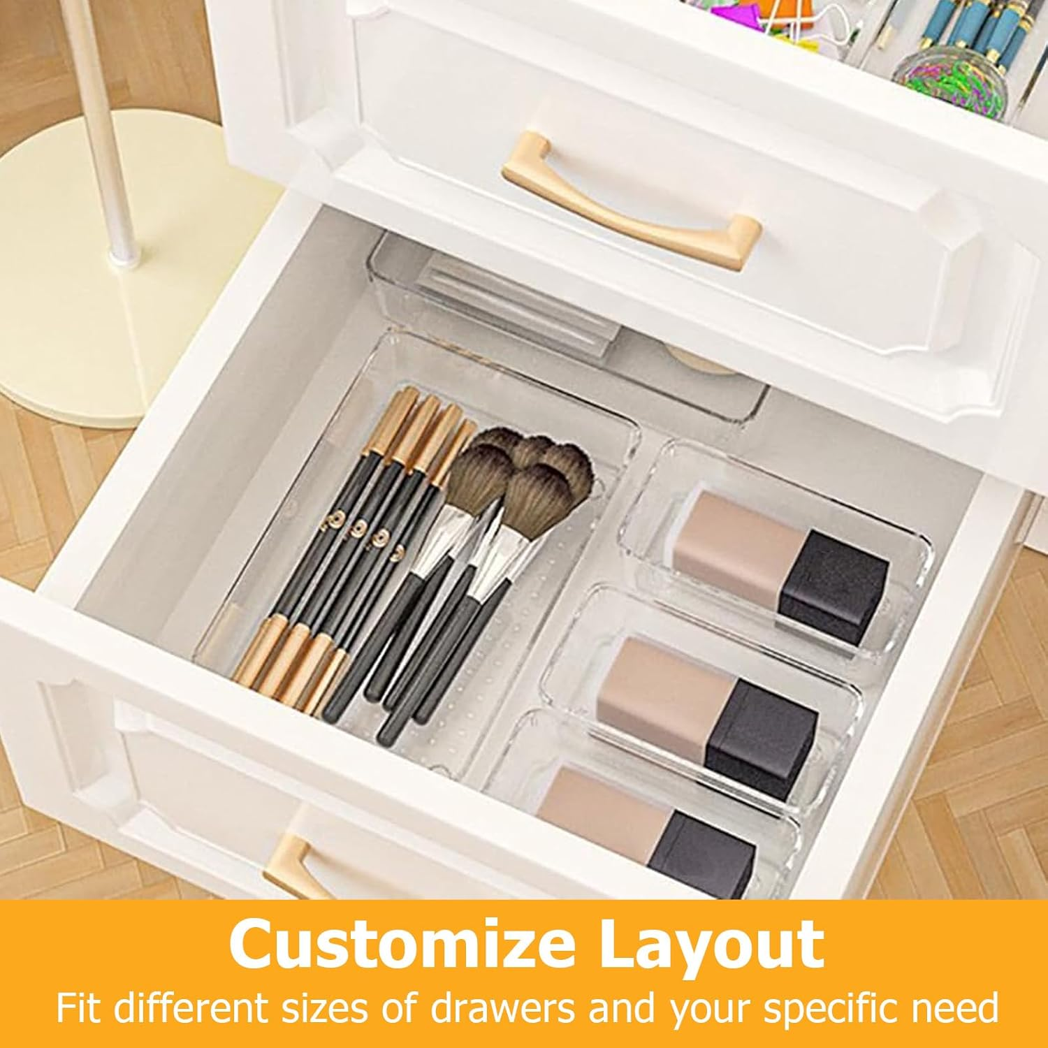 28PCS Drawer Organiser Set, 4 Sizes Clear Plastic Organisers for Vanity, Desk & Bathroom &ndash; Versatile Storage for Makeup, Jewellery & Small Itemsstackable Drawer Organizers, Ideal for Home Organisation image number 5