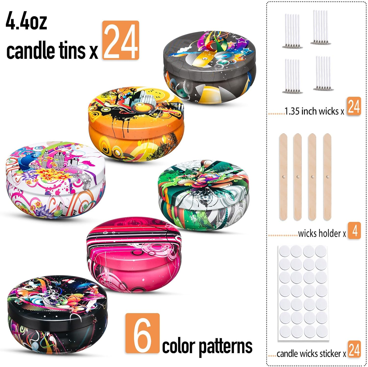 Opeshar Upgrade 24 Pieces 4Oz Large Caliber Candle Tins, Empty Candle Jars, round Container with Lids,Includes Pre-Cut Wicks, Wicks Holder for DIY Candle Making image number 3