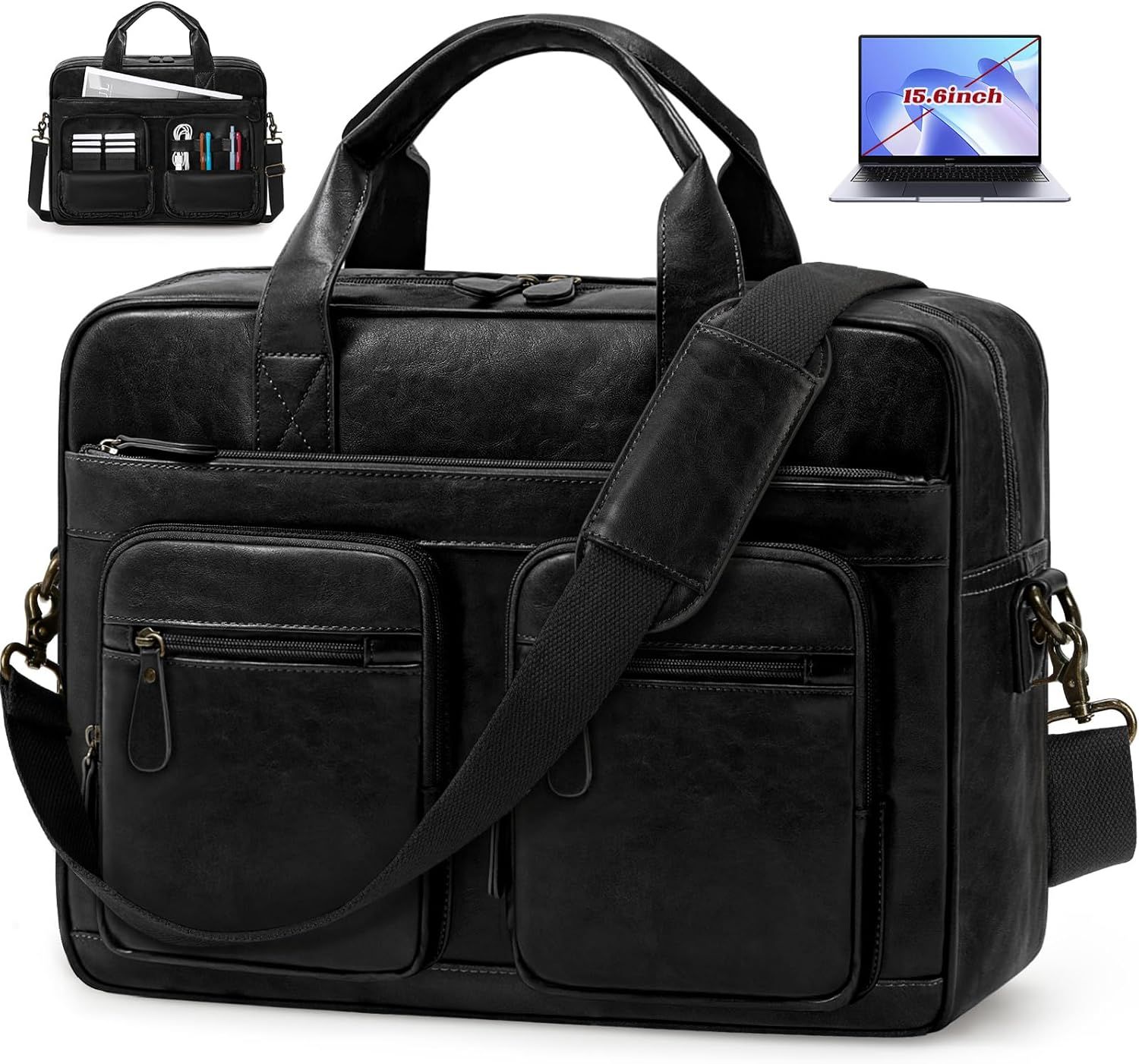 Lubardy Messenger Bag Men Vintage PU Leather Laptop Bag 15.6 Inch Briefcases for Men Work Computer Bag Waterproof Briefcase