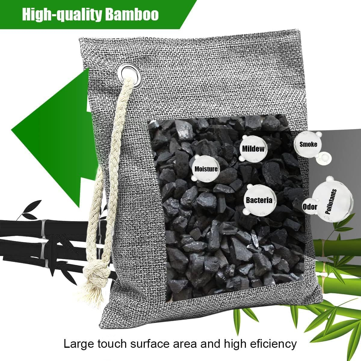 FLSEPAMB Bamboo Activated Charcoal Odor Absorber Bags, 4 Pack, Bamboo Charcoal Air Purifying Bag, Nature Fresh Car Odour Eliminator, Odors, Moisture Absorber for Home, Car, Pets, Room, Closet image number 5