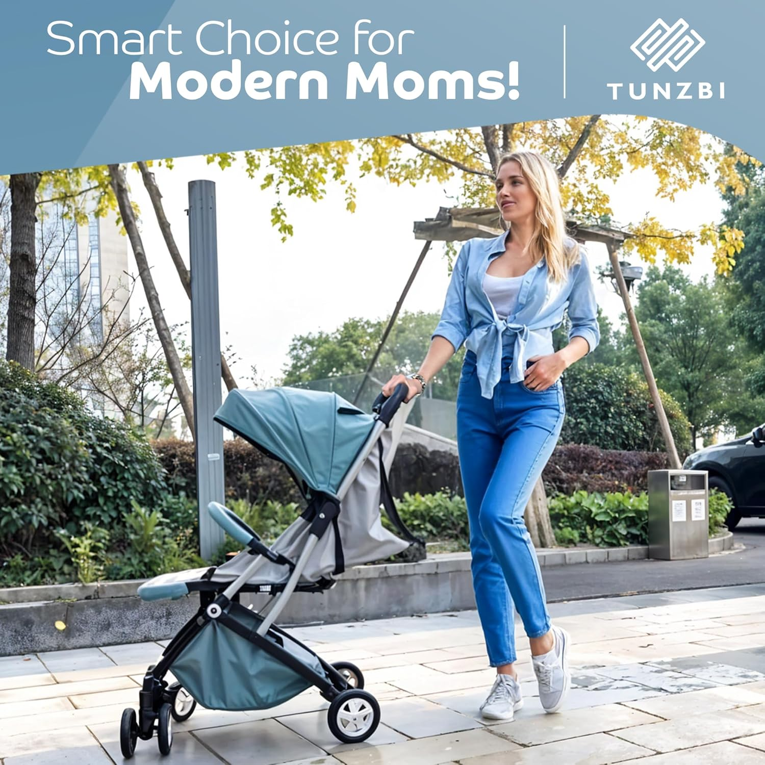 Travel Stroller, Ultra Lightweight One-Hand Compact Foldable Baby Travel Pram & Stroller with Adjustable Built in Carry Strap and Cup Holder, Easy Carry with Adjustable Suitcase Handle (Green) image number 5