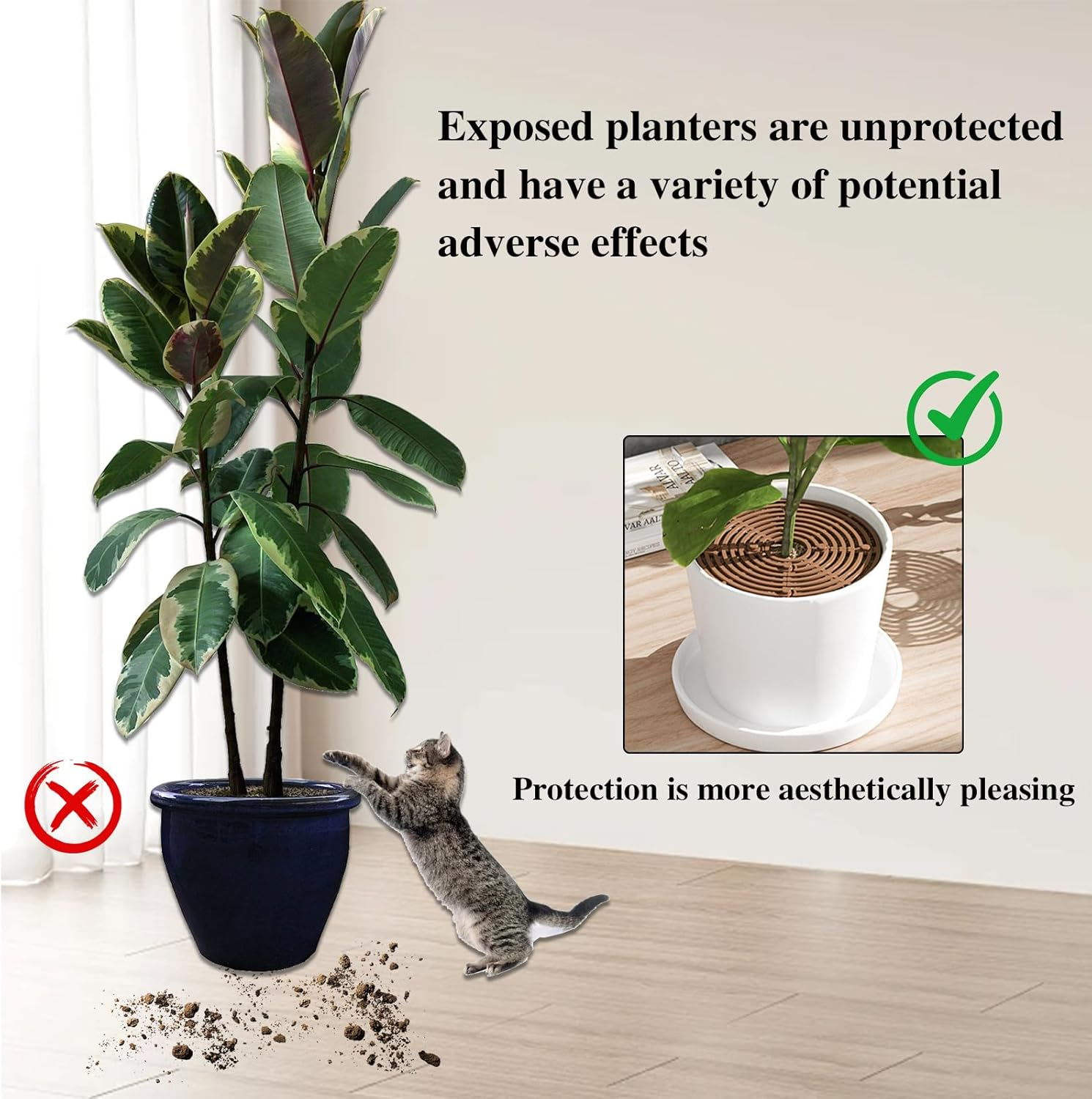 WUMUZAI 19 Cm Plant Pot Cover from Animals 2 Pack, Cuttable Plant Pot Grid with Stakes, round Flower Pot Soil Cover Protector, Keep Cats Out of Potted Plants for Indoor Outdoor Protection - 30 Cm/11.8 Inch image number 5