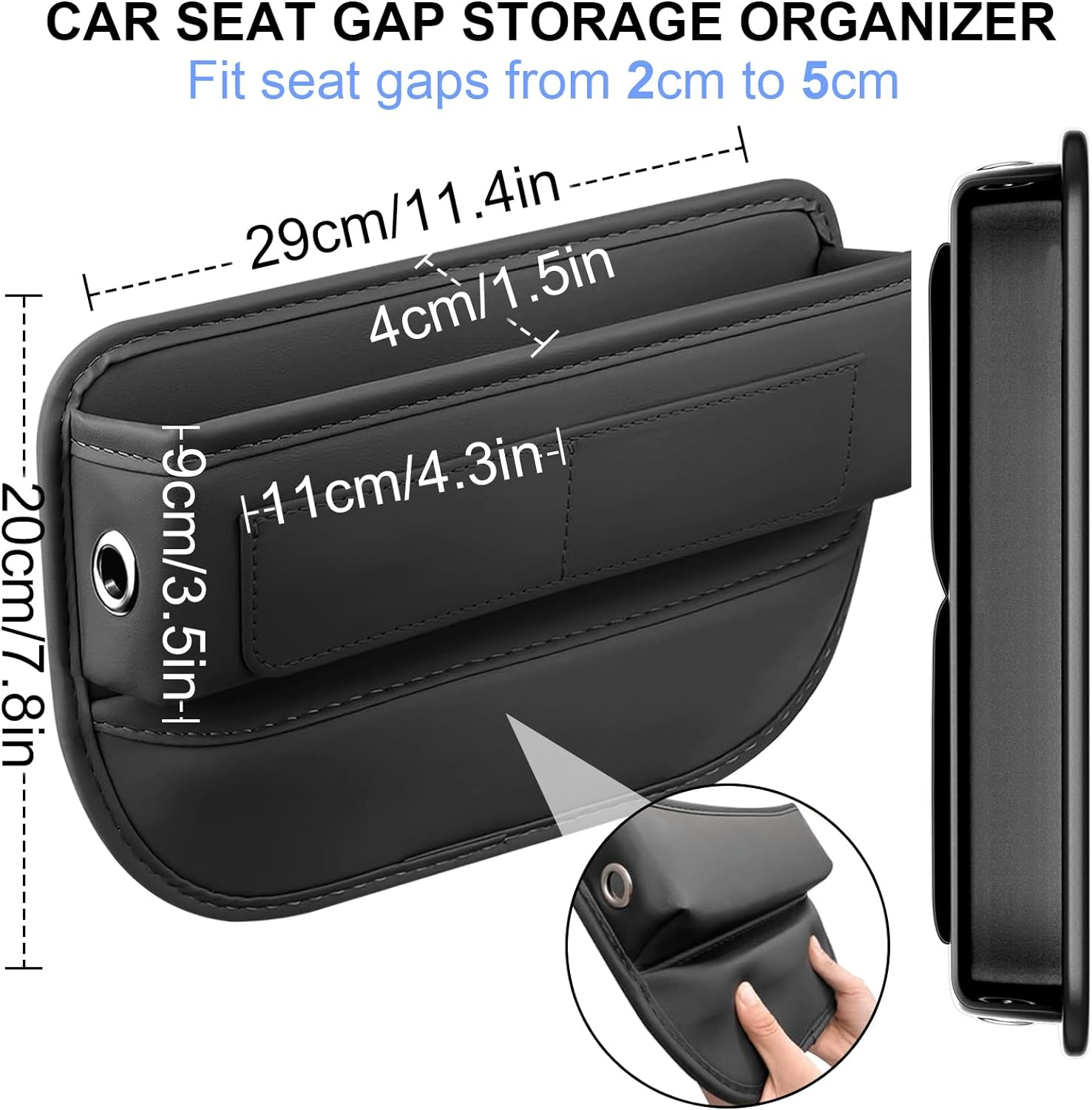 Car Seat Gap Filler, 2 Pack Universal Organizer Front Seat Leather Accessories Essentials for SUV Truck, Adjustable Universal Fit (Black) image number 2