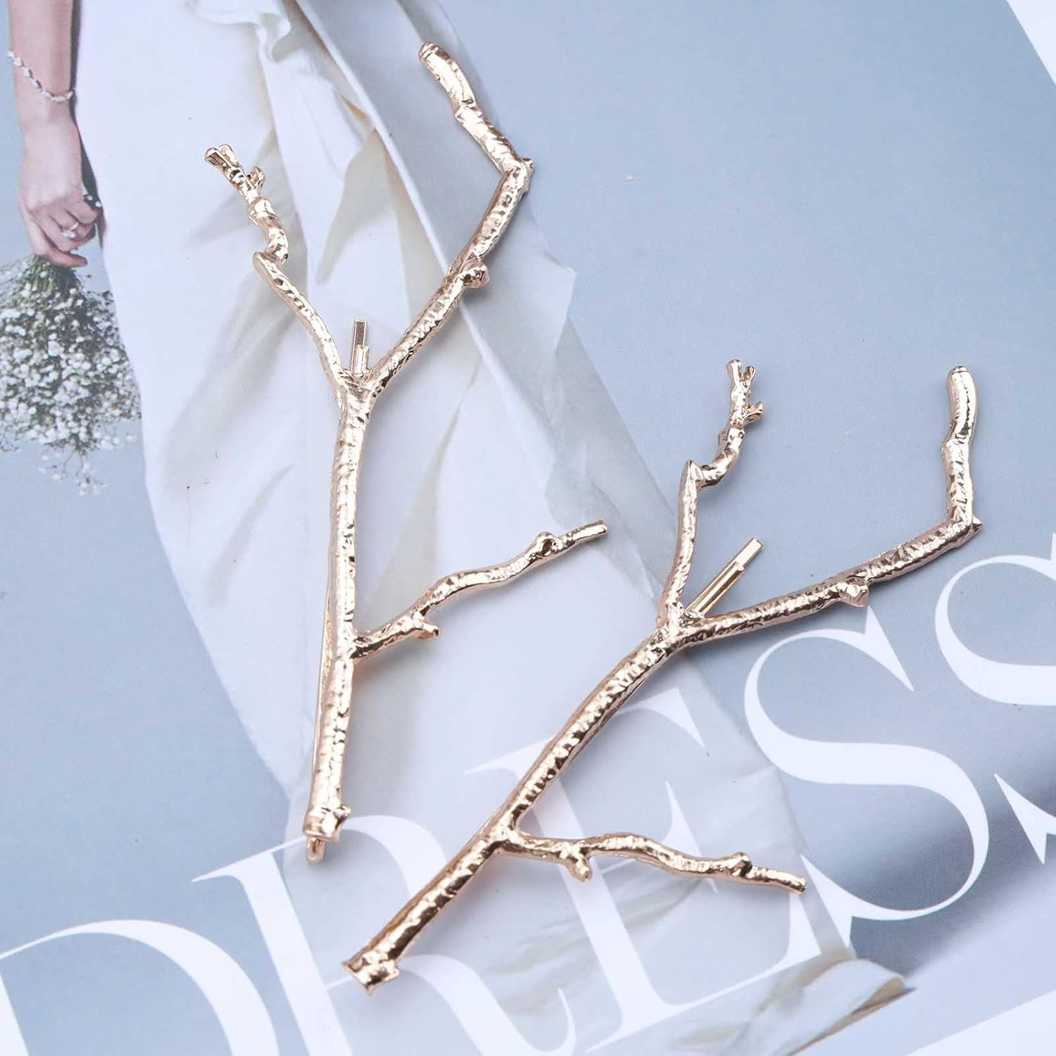 Yheakne Boho Leaf Hair Clip Gold Branch Hair Clip Pen Vintage Leaf Barrette Hair Clip Decorative Hair Clips Metal Hair Accessories for Women and Girls image number 3