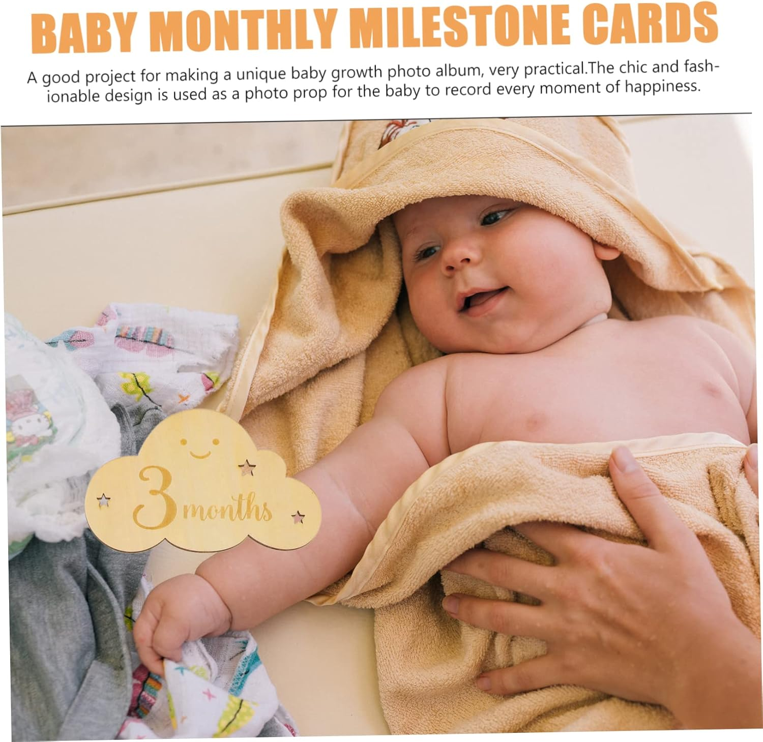 8Pcs Wooden Cloud Monthly Cards for Shower Decorations Newborn Growth Signs image number 1