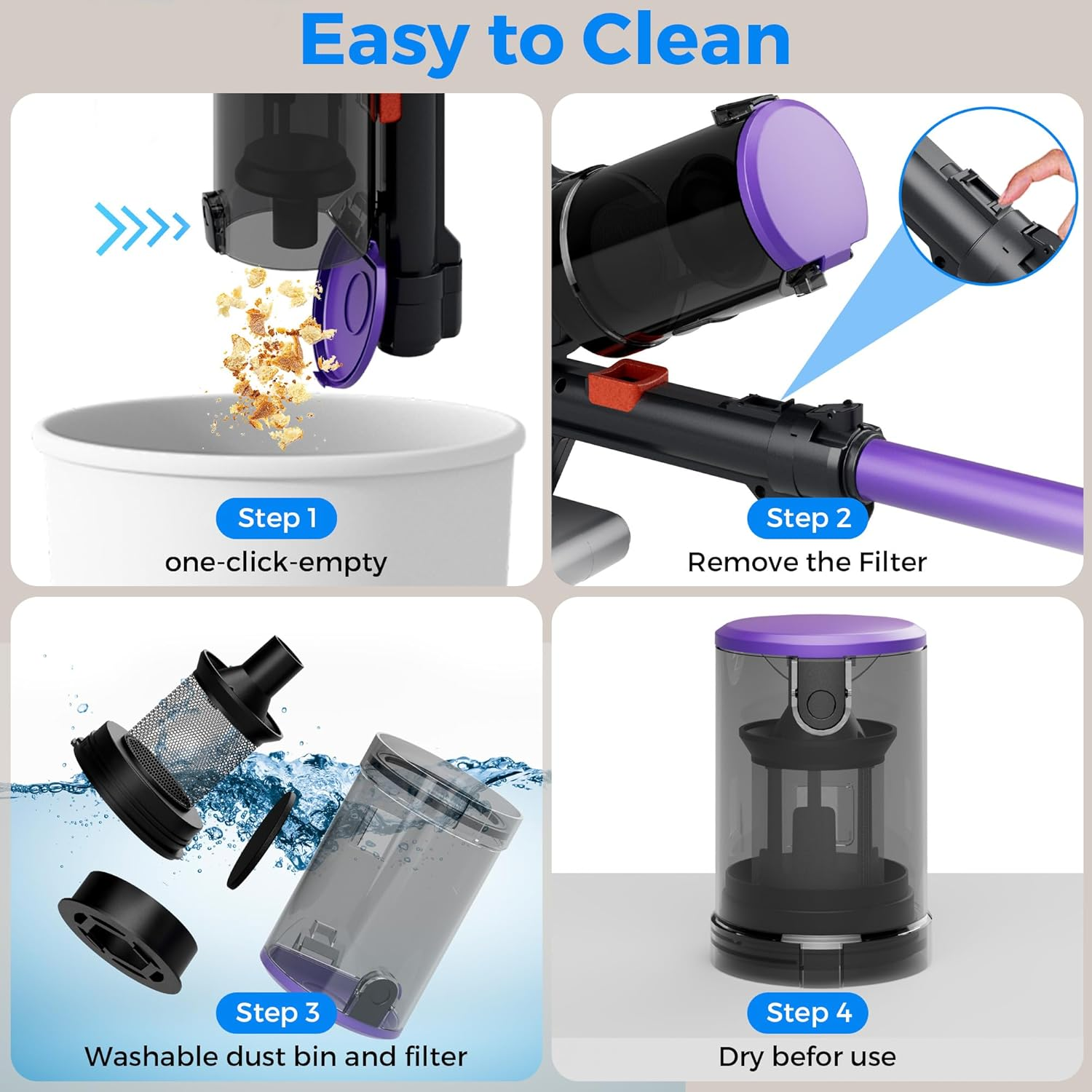 ADVWIN Powerful Corded Vacuum Cleaner &ndash; 20Kpa Suction, 4-In-1 Lightweight Stick Vacuum with Wall Mount, Extendable Upright Vacuums, 0.9L Dust Cup, 5M Cord, for Hard Floors, Corners & Pet Hair - Black image number 3