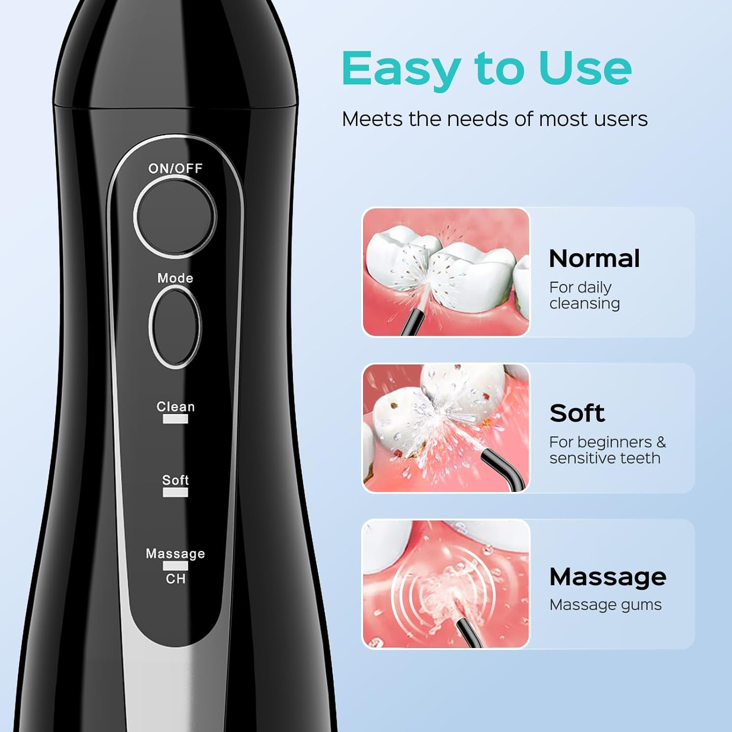 COSLUS Professional Cordless Water Flosser for Teeth, Braces, Gums Care - Daily Deep Cleaning, Rechargeable, Portable for Travel, Waterproof, 300Ml, Bpa-Free, Black, C20 - Black(Transparent Water Tank) image number 3