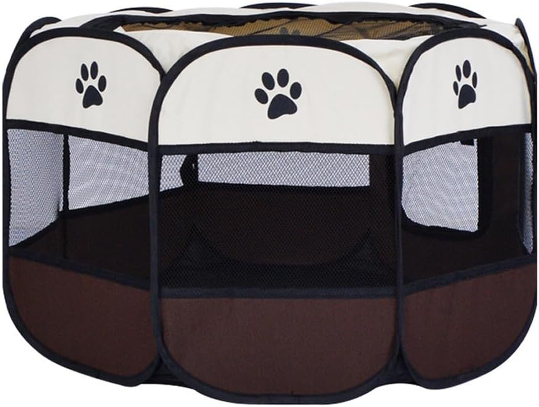 AIMALL Portable Pet Fence, Indoor Dog Tent, Octagonal Collapsible Cat and Dog Kennel, Transparent Mesh Playpen, Foldable, 29-44.8 Inches, Coffee/Pink image number 1