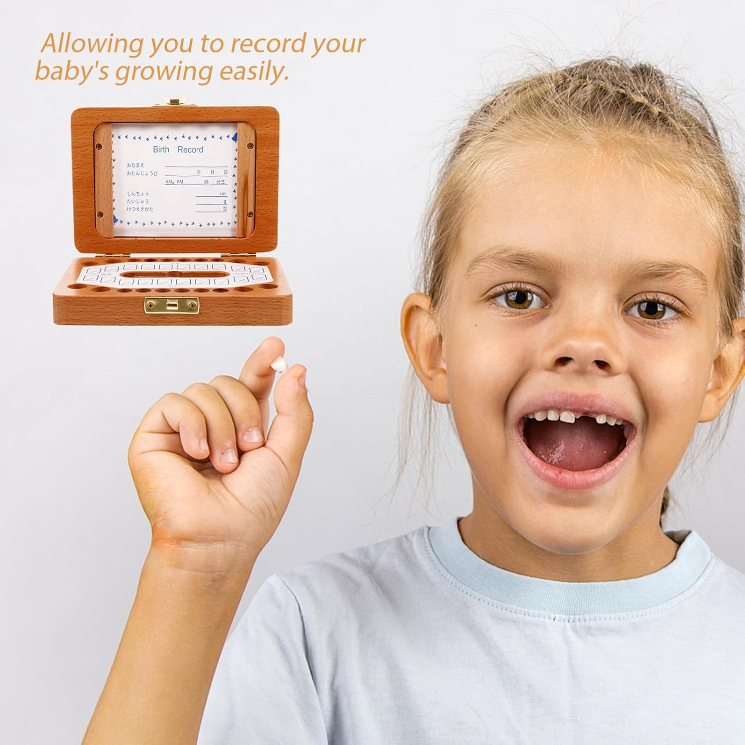 UPKOCH Wooden Tooth Box for Baby Keepsake First Tooth Organizer Case for Boys and Girls Sturdy and Lightweight Japanese-Style Frame Infant Hair Saver image number 3