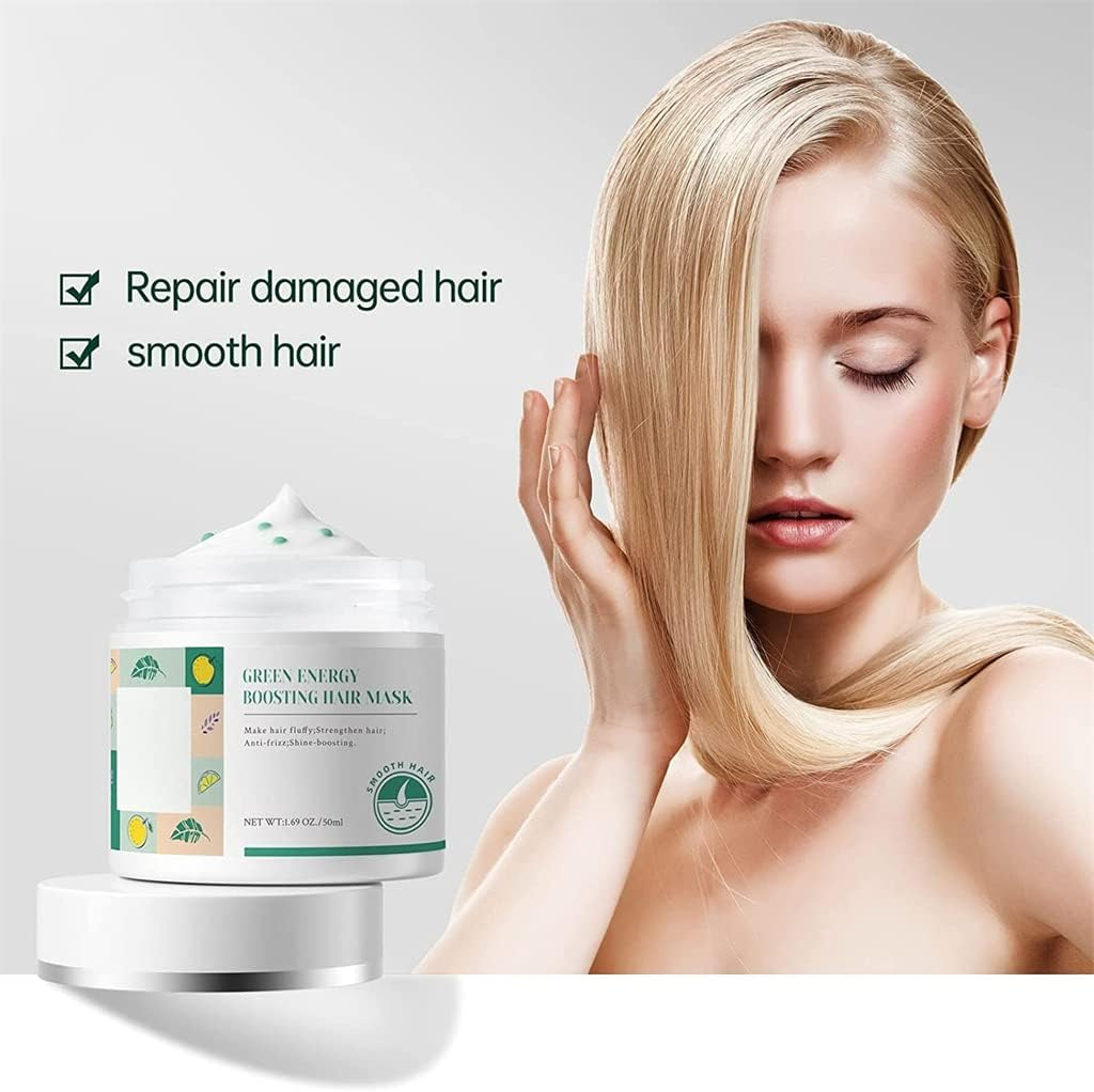 Green Energy Boosting Hair Mask, Repair Dry Damaged Hair Mask Scalp Treatments Hair Care, Non-Greasy Make Hair Fluffy, Strengthen Anti-Frizz Shine image number 3