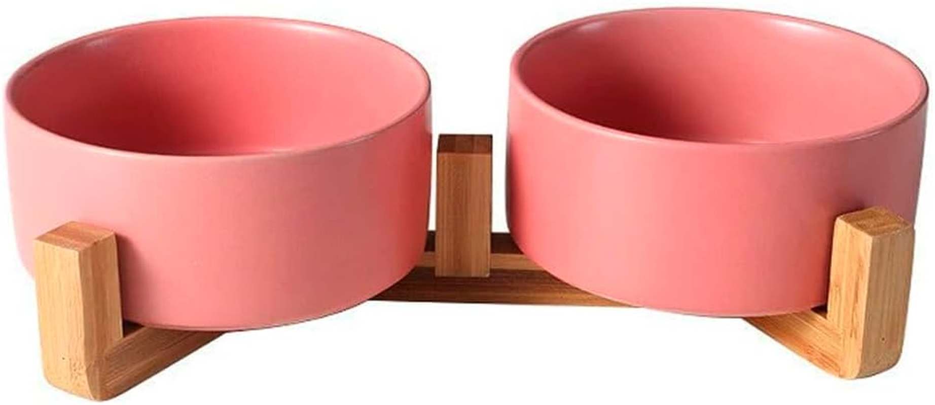 Jade Deals Ceramic Pet Bowl Double Cat Food Bowl Dog Water Bowl Feeding Drinking Bowl Set, 3.5&times;5.9In with 11.8In Bamboo Stand, Elevated Feeding/Drinking for Cats & Small Dogs