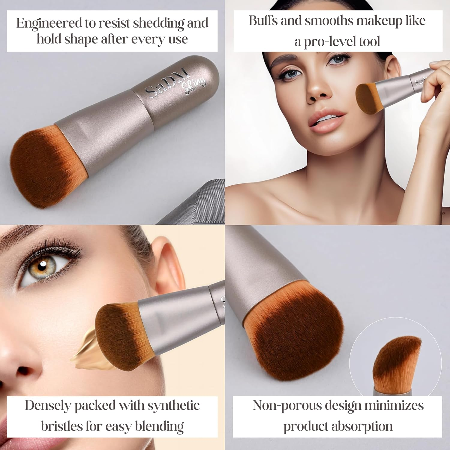 Kabuki Makeup Brush - Angled Blender Brush for Powder, Cream, Liquid Foundation, Sunscreen, Blush Blending & Bronzer - Professional Make up Brush - Full Face Makeup Brush - Vegan & Cruelty Free image number 4