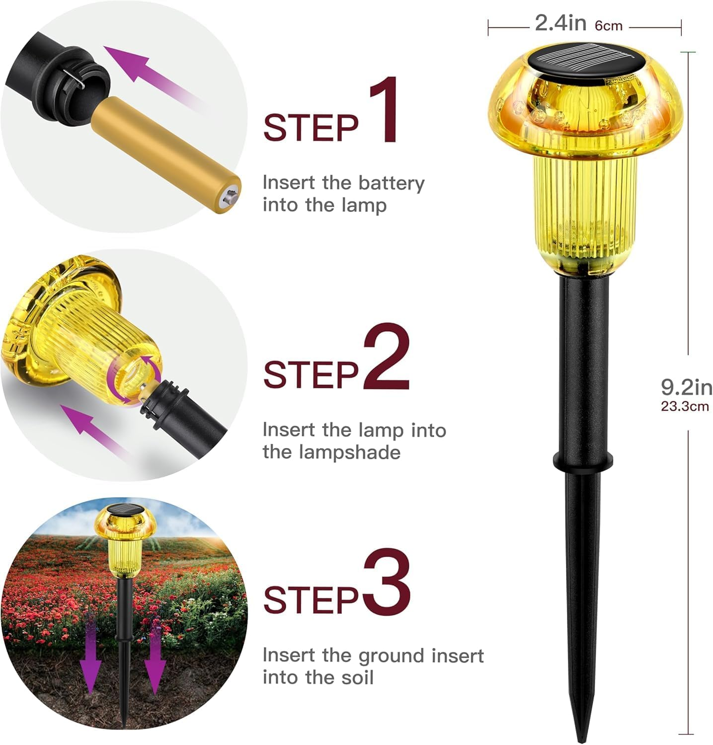 Solar Lights Outdoor Pathway Lights 4 Pack LED Waterproof Golden Mushroom Shape for Garden Driveway Walkway Landscape Path Lawn Yard Decor - 4 -Pack Multicolor image number 6