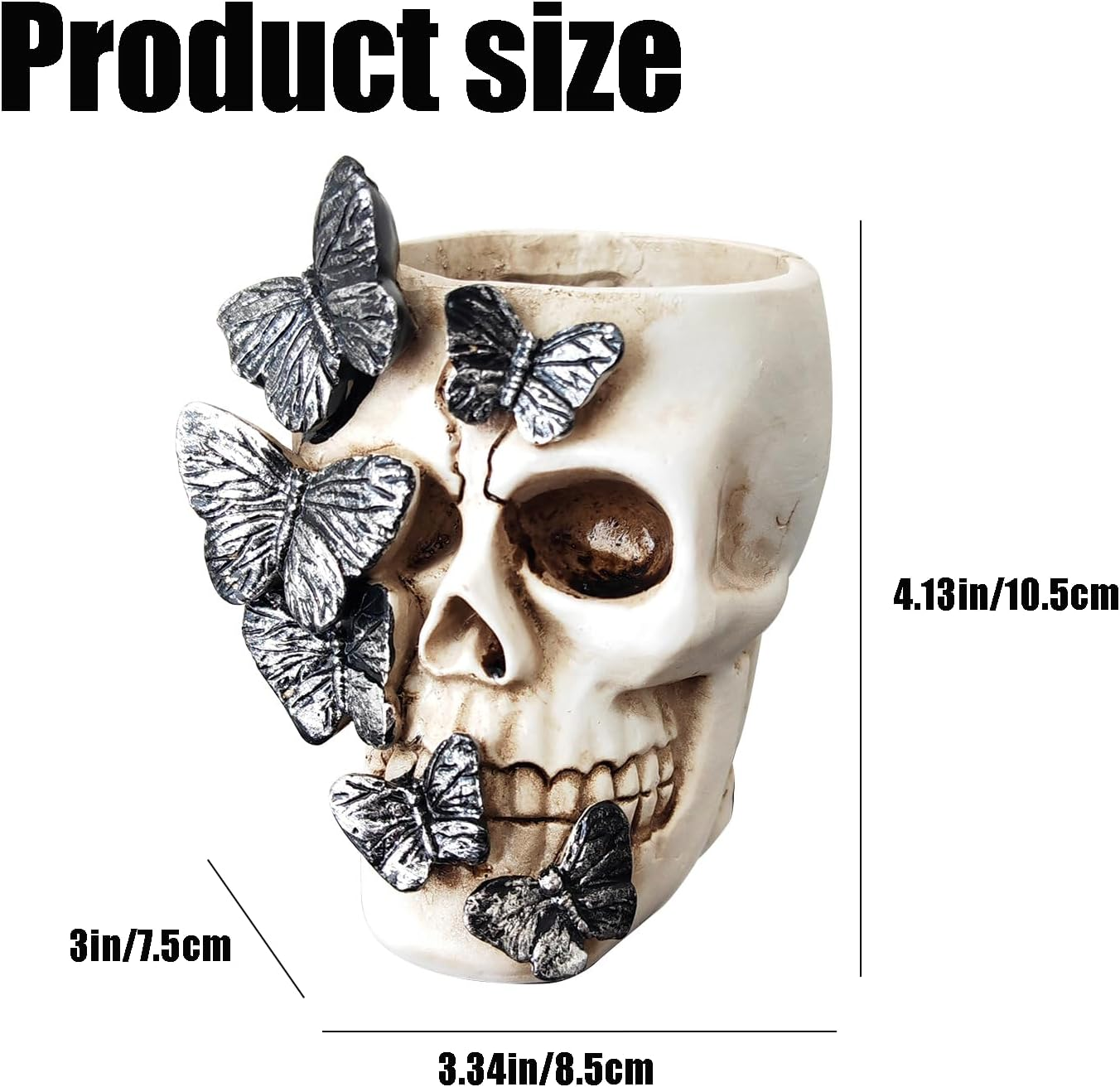 Skull Pen Holder,Skull Makeup Brush Holder,Bathroom Storage Holder,Spooky Goth Decorations,Halloween Decoration,Vanity, Desk, Office Organizer, Stationary, Decor Planter image number 1