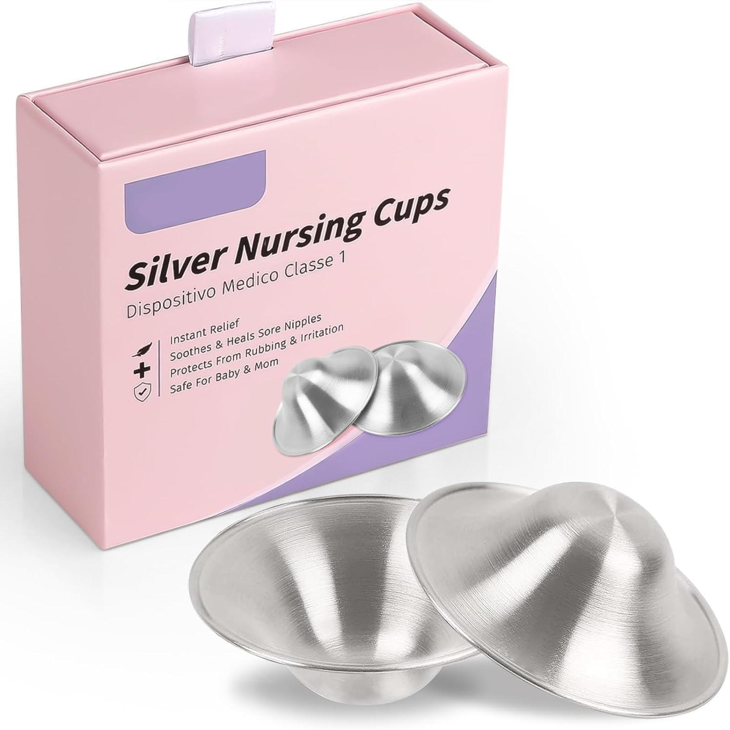 Kobuer the Original Silver Nursing Cups - Nipple Shields for Nursing Newborn, Newborn Breastfeeding Must Haves for Soothe and Protect Your Nursing Nipples - Trilaminate 999 Silver, Anti-Oxidation (Large) image number 6