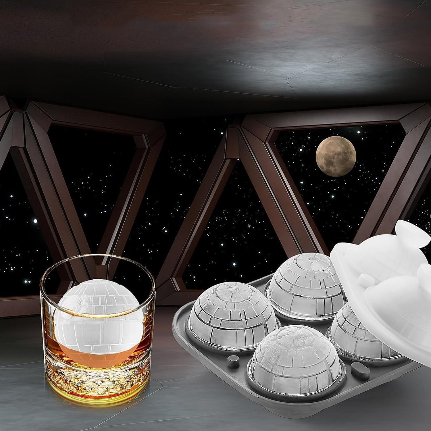 Galactic Cocktail Essential 3D Death Star Ice Cube Mold for Whiskey & Bourbon - Extra-Large Slow-Melting Sphere Ice Molds, Star Wars Collector Gifts for Men/Husbands,Bpa-Free Food-Grade Silicone Mold image number 1