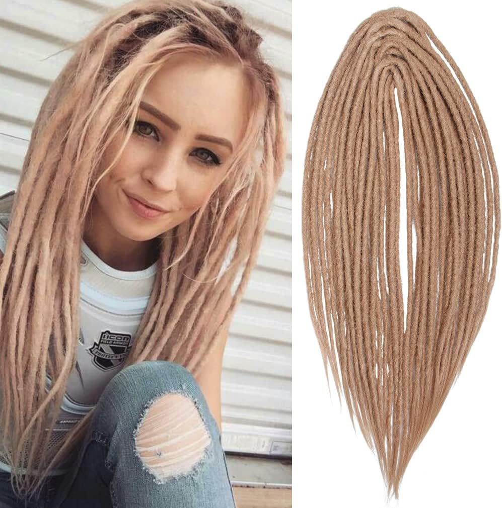 20 Inch Thin 0.6 Cm Dreadlocks Extensions Single Ended 15 Strands/Pack Soft Synthetic Faux Dreads Reggae Crochet Braided Dread Extensions (Single Ended, Se-Light Grey)
