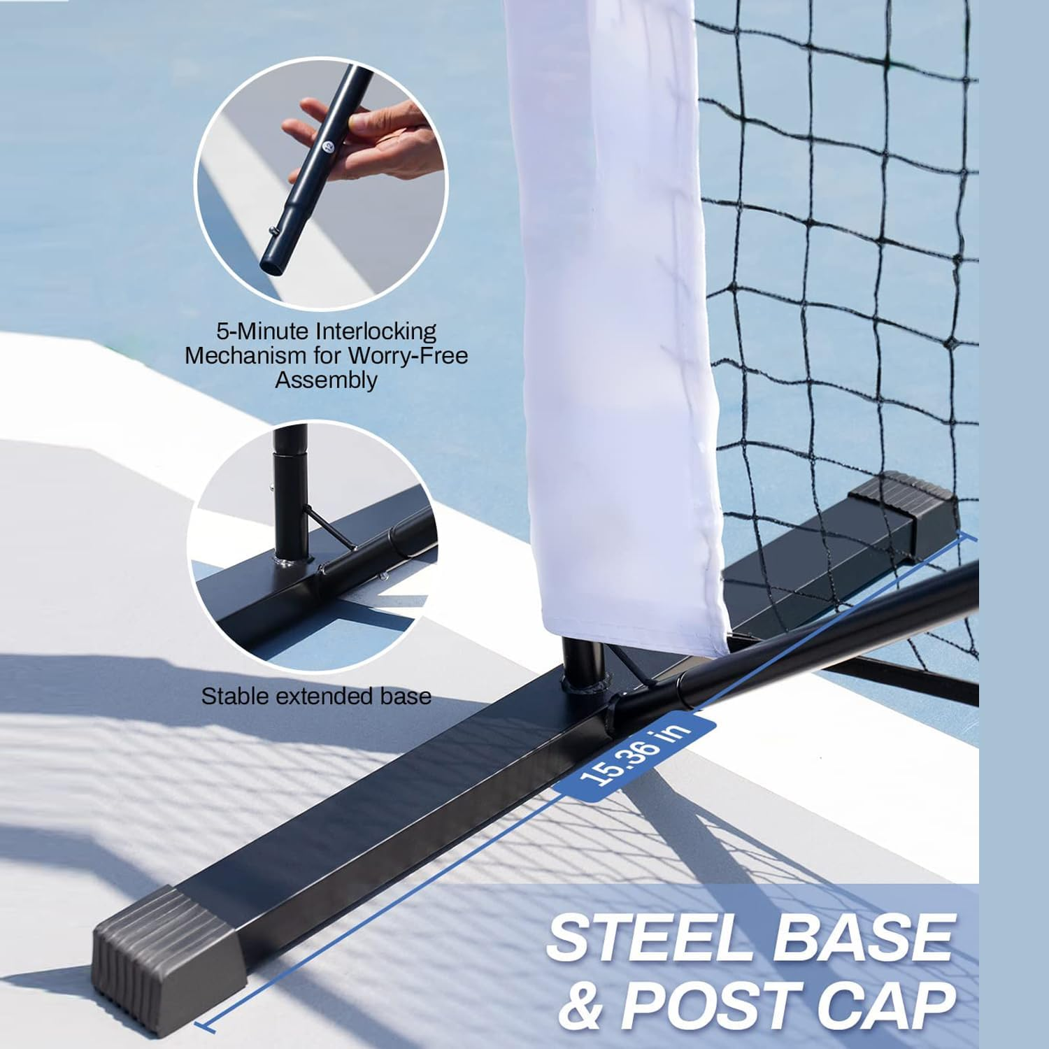 PTEROMYS Portable Pickleball Net Indoor Outdoor Regulation Size 22 FT & Half Court 11 FT Designed for All Weather Conditions - White image number 7