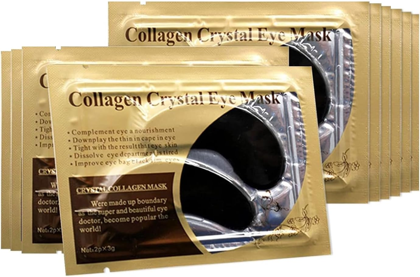 20Pcs/10Packs Gel Crystal Collagen Eye Pads, under Eye Mask for Moisturizing, Fine Lines, Dark Circles& Puffy Eyes under Eye Patches 24K Gold, REALLYGOOD for Men & Women (Black) image number 1