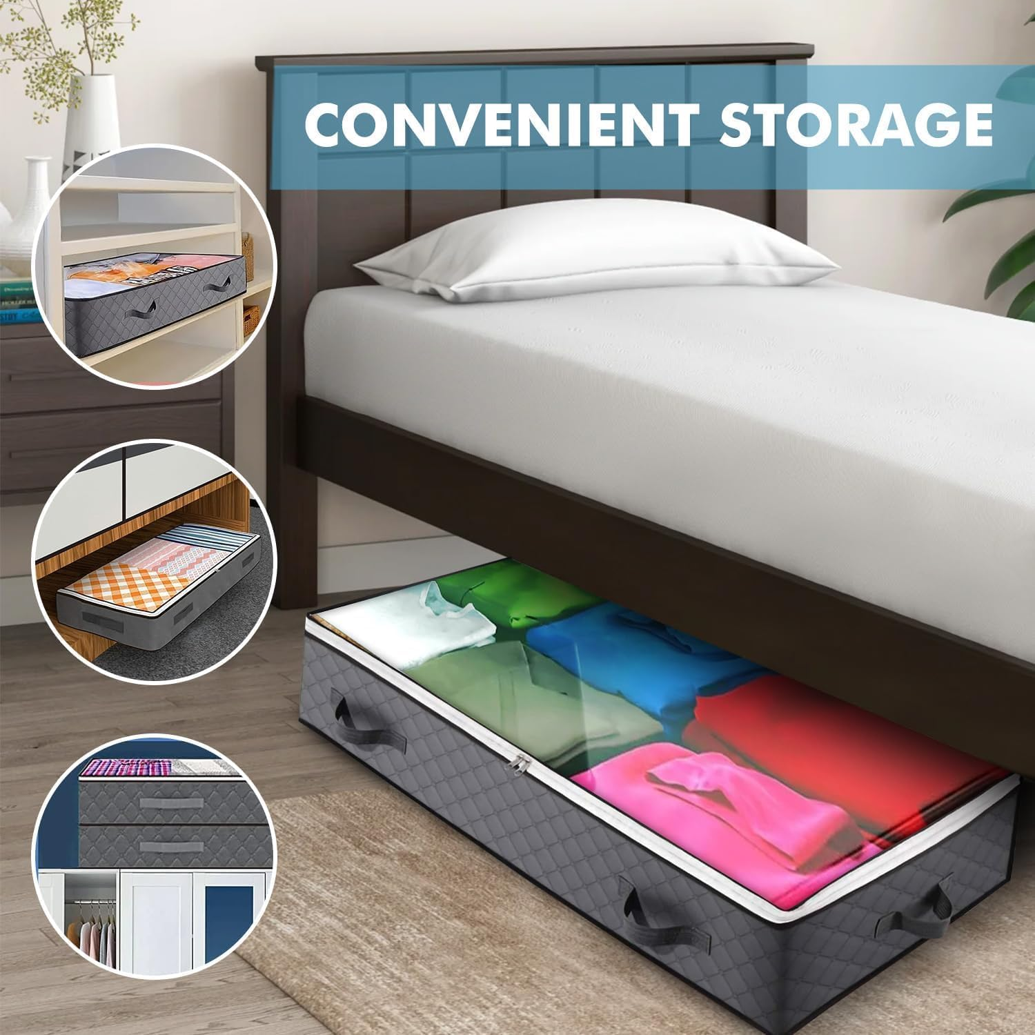 90L Underbed Storage Containers, 4 Pack Reinforced Handle Closet Organizers and Storage Bins, Foldable Underbed Bags for Blankets, Towels, Comforter, Sweaters, Pillows, Linen Sheets image number 3