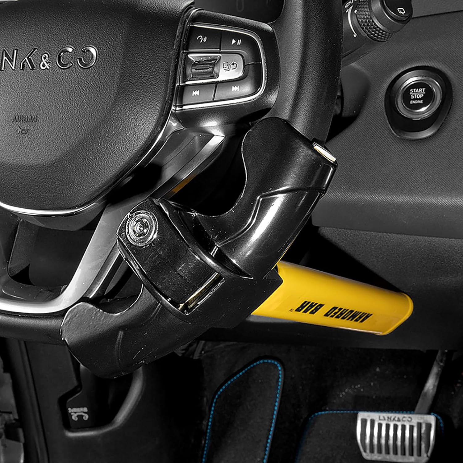 Steering Wheel Lock for Cars, Universal Auto Anti-Theft Lock with 2 Keys - Highly Visible Security Device for Car, Truck, SUV, Van - Easy to Install & Store, Deterrent against Vehicle Theft (Yellow) image number 1