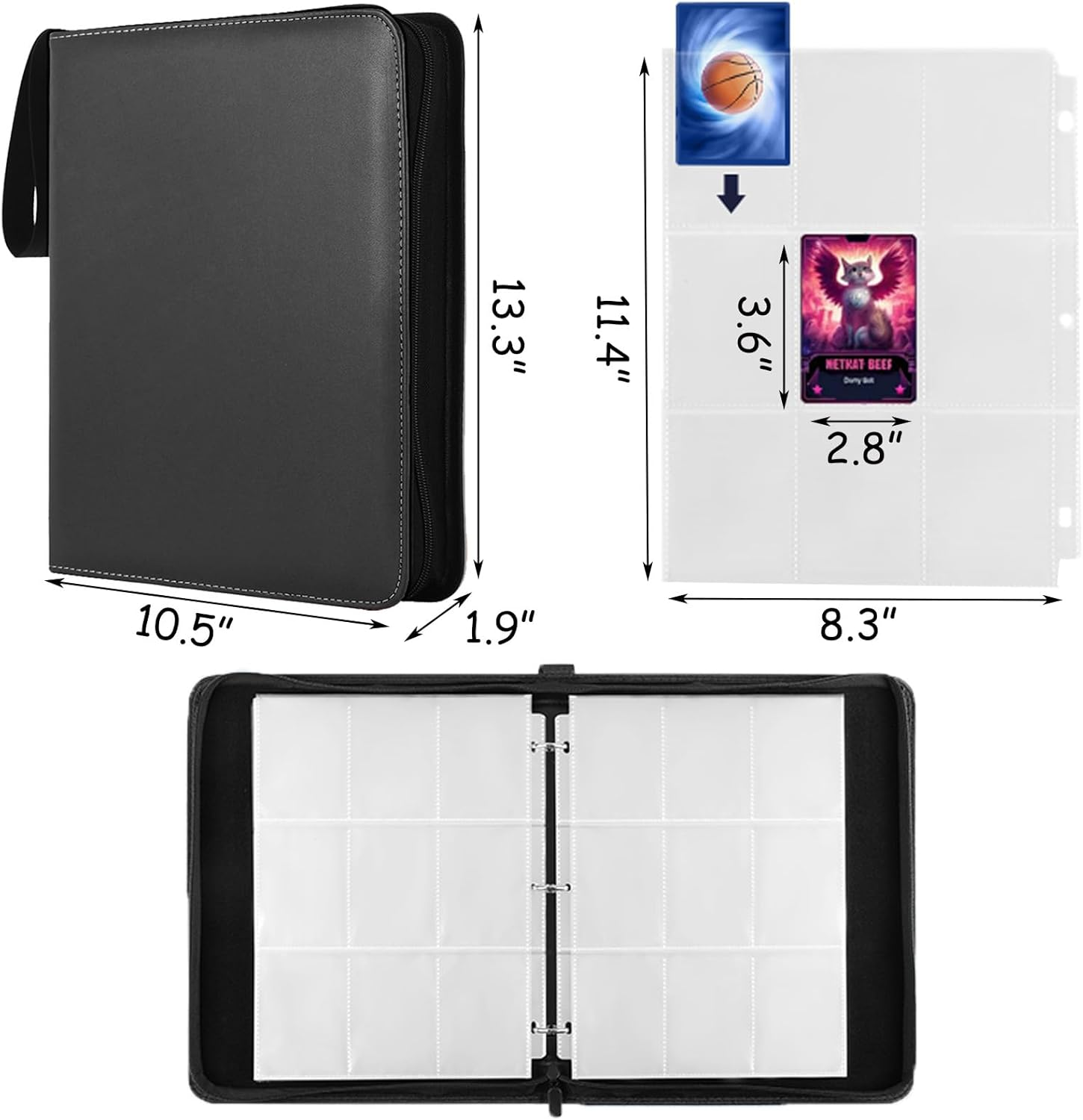 Igolife Trading Card Binder 9 Pocket, Portable Collector Binder for 900 Cards, Double Sided Pocket PU Card Collection Album, Card Folder for Baseball, TCG, Sports Cards, Game Cards, Black image number 1