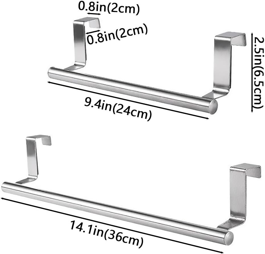 2 Pieces Kitchen Towel Holders Stainless Steel, over Cabinet Towel Bars Cupboard Shelf Towel Rails Towel Racks for Door Behind, Silver image number 6