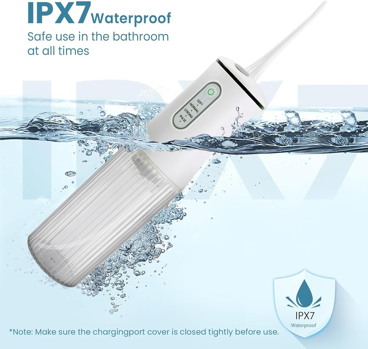 Cordless Water Flosser for Teeth, Electric Oral Irrigator with 4 Cleaning Modes & 8 Jet Tips, IPX7 Waterproof Dental Irrigator, Portable Rechargeable Teeth Cleaner for Home Travel,White image number 4