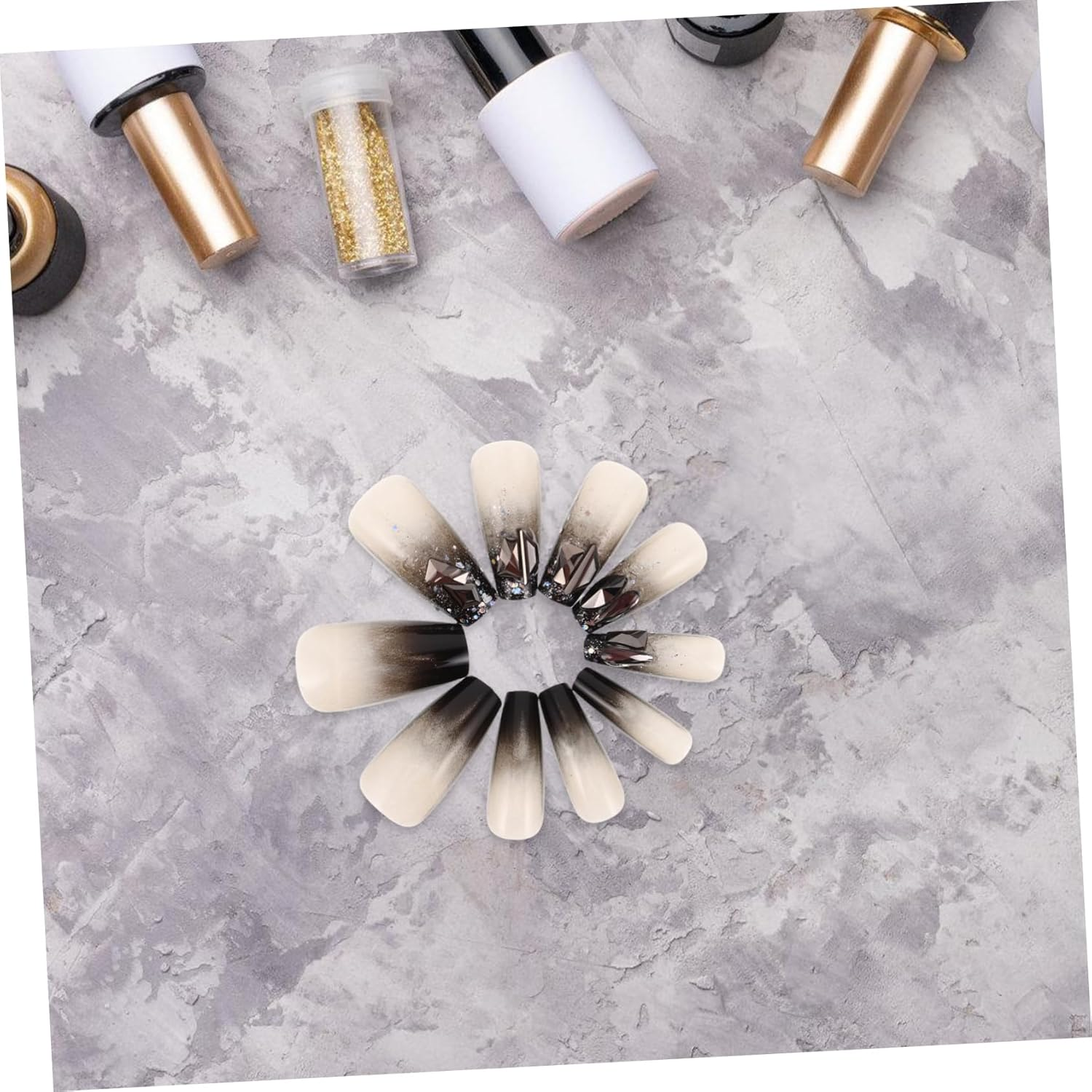 PENIKOKO Medium Dark Glitter Nail Tips Handmade Press Nails Rhinestones Temporary for Women Girls image number 1