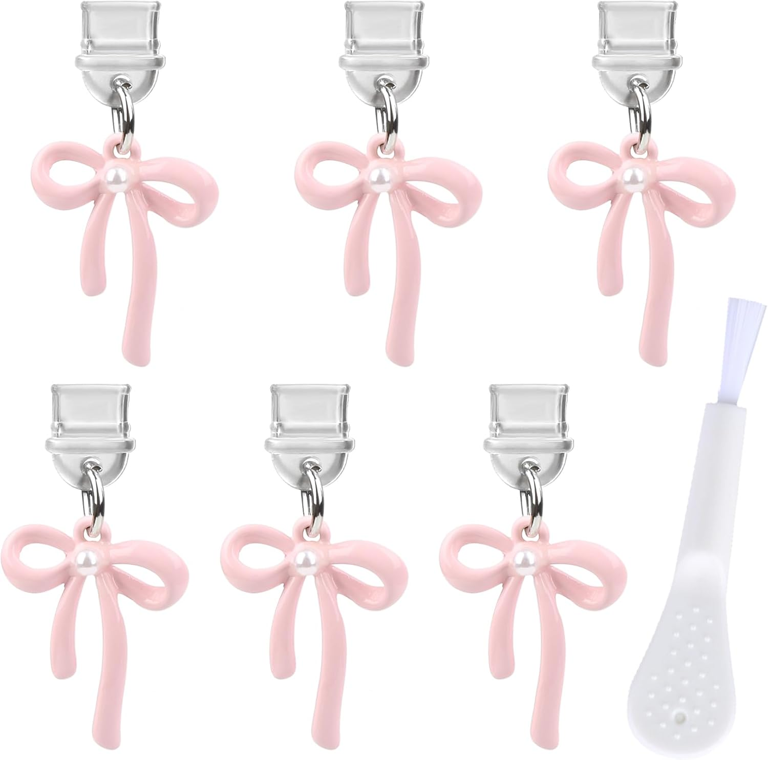 Ozessence 6 Pcs USB-C Dust Plug, Bow-Knot Type-C Anti-Dust Protection Plugs Suitable for Iphone 14/15/16 Pro Max Samsung Galaxy Tablet for All Type-C Ports with Cleaning Brush(Pink)