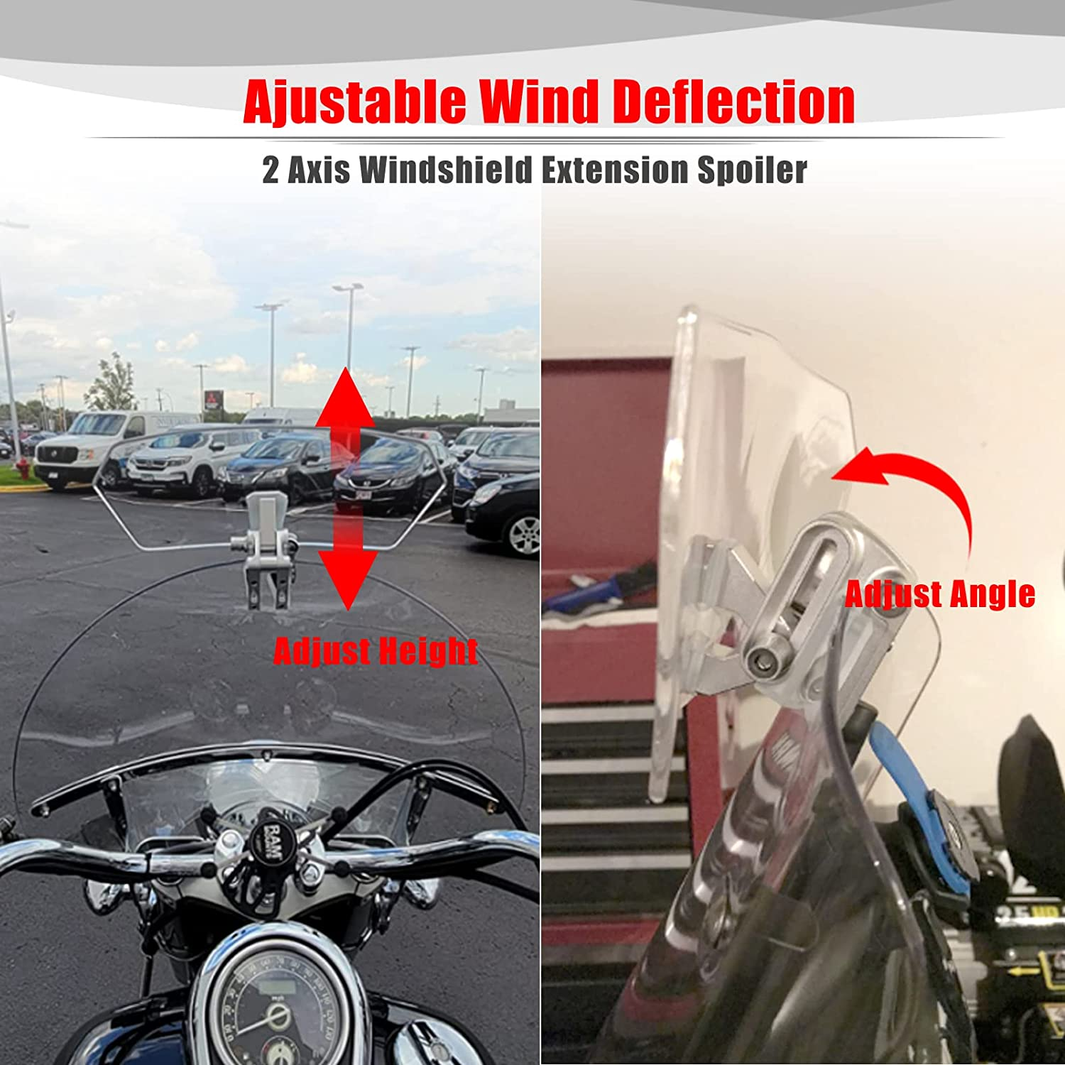 Goldfire Universal Motorcycle Windshield Airflow Adjustable Windscreen Wind Deflector for Kawasaki BMW Benelli KTM Triumph(Color: Black)) - Black image number 2