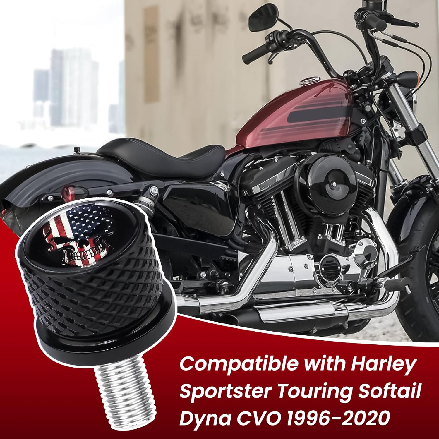 Stainless Knurled Fender Seat Bolt Screw 1/4"-20 Thread for Harley Davidson - American Skeleton - Black image number 6