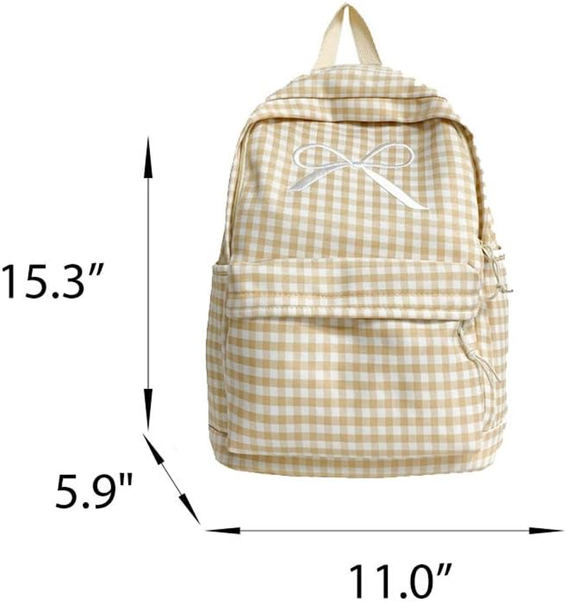 KAOBIO Womens Small Cute Trendy Plaid Preppy Backpack Y2K Aesthetic Kawaii Bow Checkered Daypack Coquette Laptop Bag - Blue image number 3