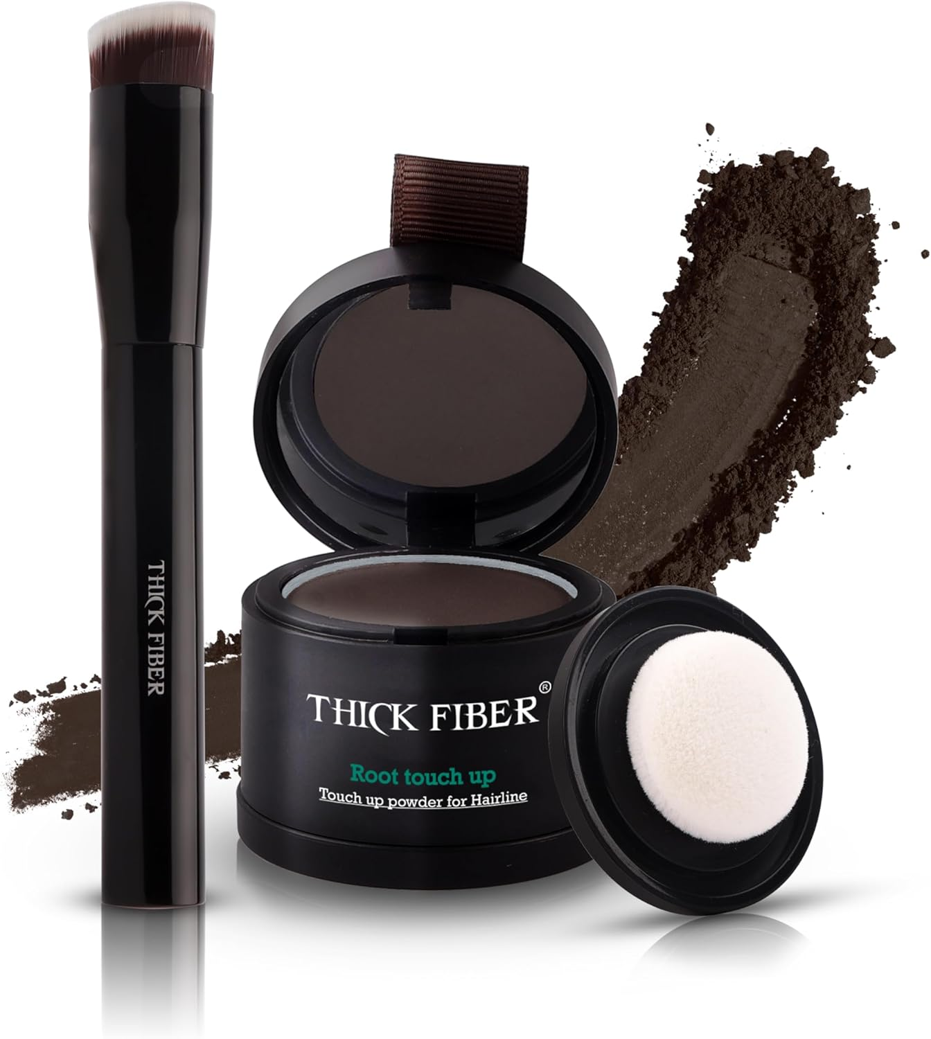 THICK FIBER Root Touch up & Hairline Powder with Brush (Dark Brown) &ndash; Covers Grey Roots & Thin Hair &ndash; Water & Sweat Resistant &ndash; Hair Loss Concealer for Women, Bald Spots, Root Coverage & Part Lines - Auburn image number 2