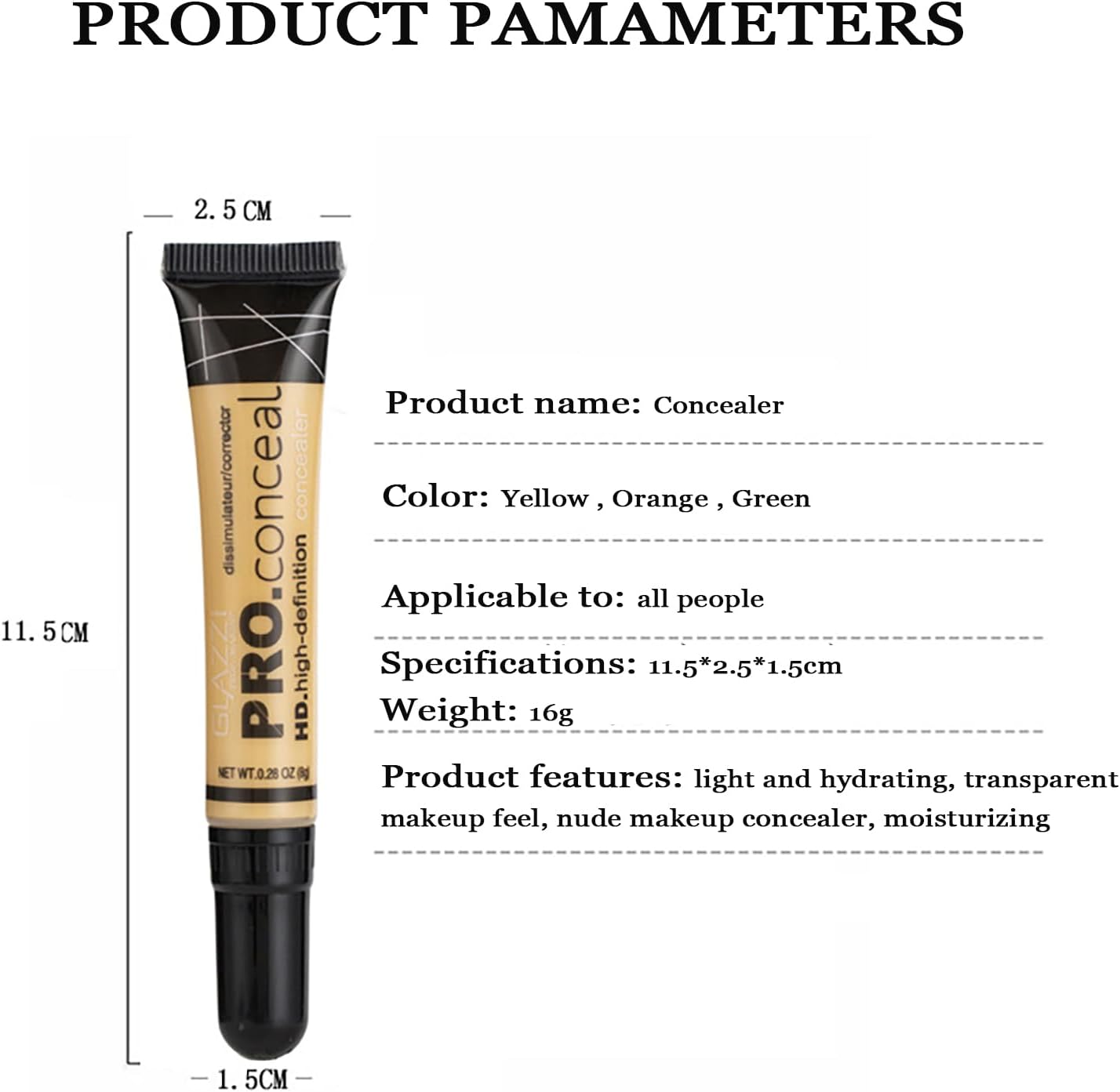 Jascherry 3 Colors Liquid Concealer Full Coverage Colour Corrector under Eye Makeup, Long Lasting for Dark Circles and Facial Redness Eye Concealer, Face Concealer Waterproof Hydrating with Brush Set - Elconcealer-024 image number 3