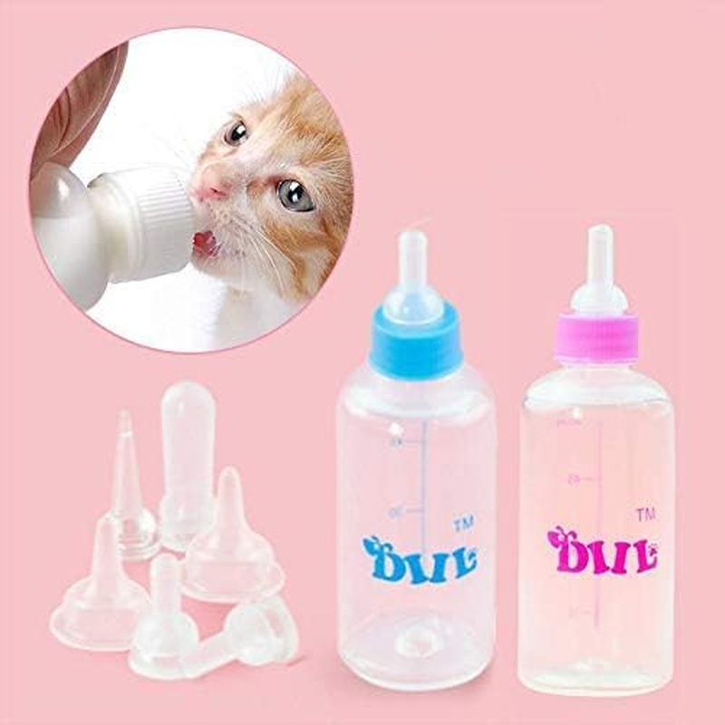 Pet Milk Bottle, Newborn Kitten and Puppy Feeding Supplies Set - Pet Milk Bottle with Replaceable Teats, 60Ml Liquid Bottles (1 Set Blue) for Small Pets
