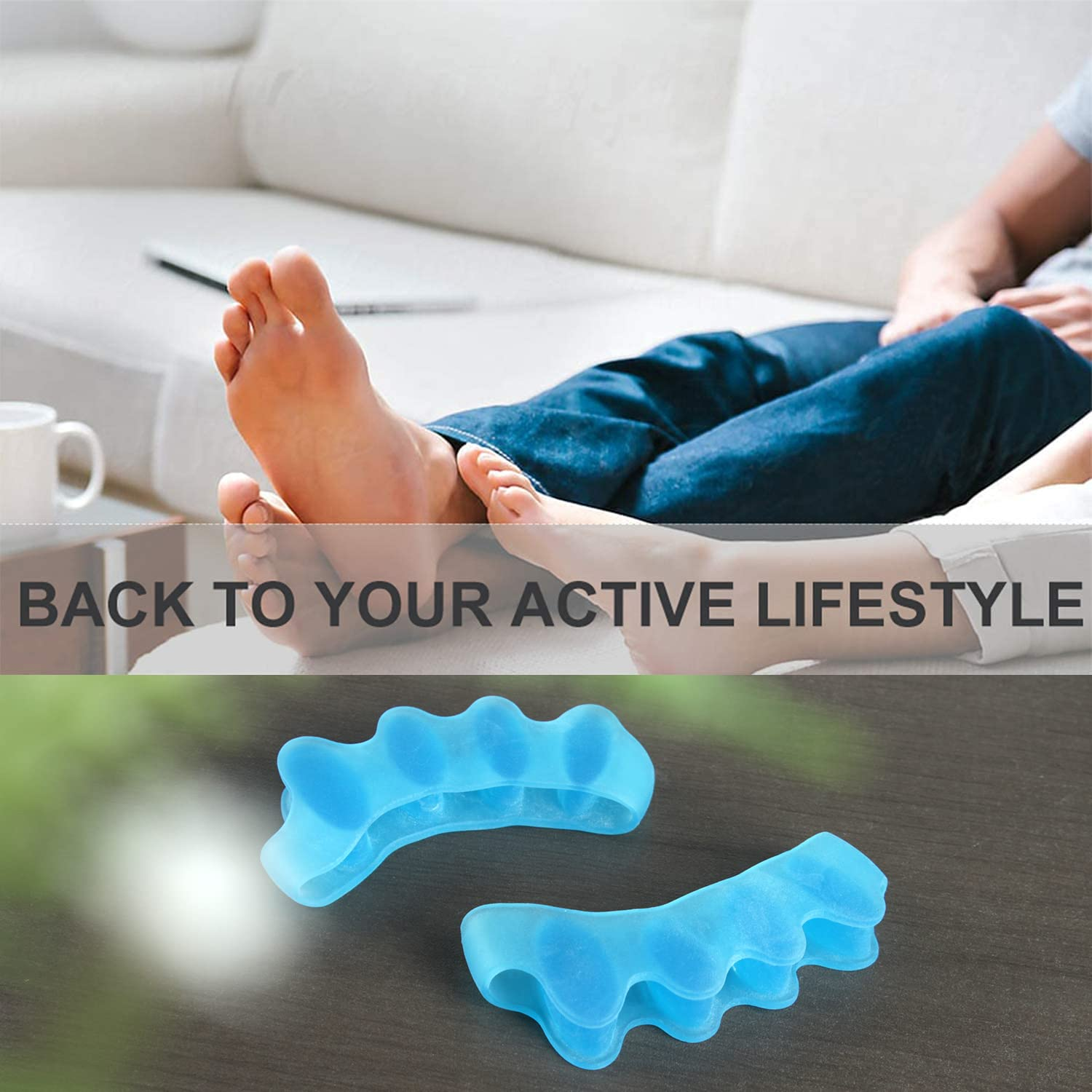 8Pcs Toe Spacers,Soft Gel Toe Separators and Spreaders to Correct Bunions and Restore Toes to Their Original Shape,H HOME-MART Bunion Corrector Toe Spacer Toe Straightener Toe Stretcher Big Toe Correctors (Blue+Blue+White+White(4 Pairs)) image number 6
