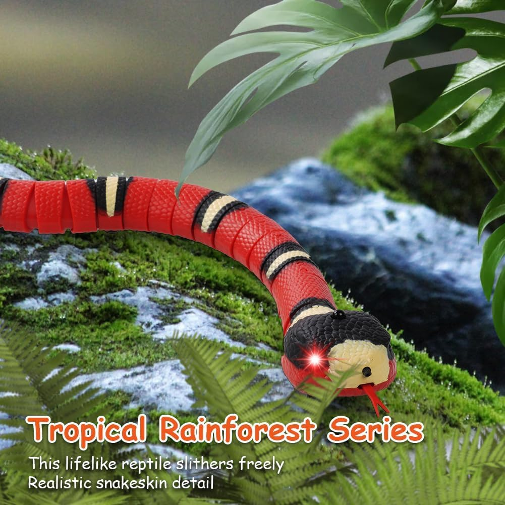 Adiwo Smart Sensing Snake Toy, Electric Cat Snake Toy, USB Simulation Snake Cat Interactive Toys, Retractable Tongue & Swinging Tail, Party Halloween Tricky Realistic Fake Snake Toy for Cats Dogs Pet image number 1