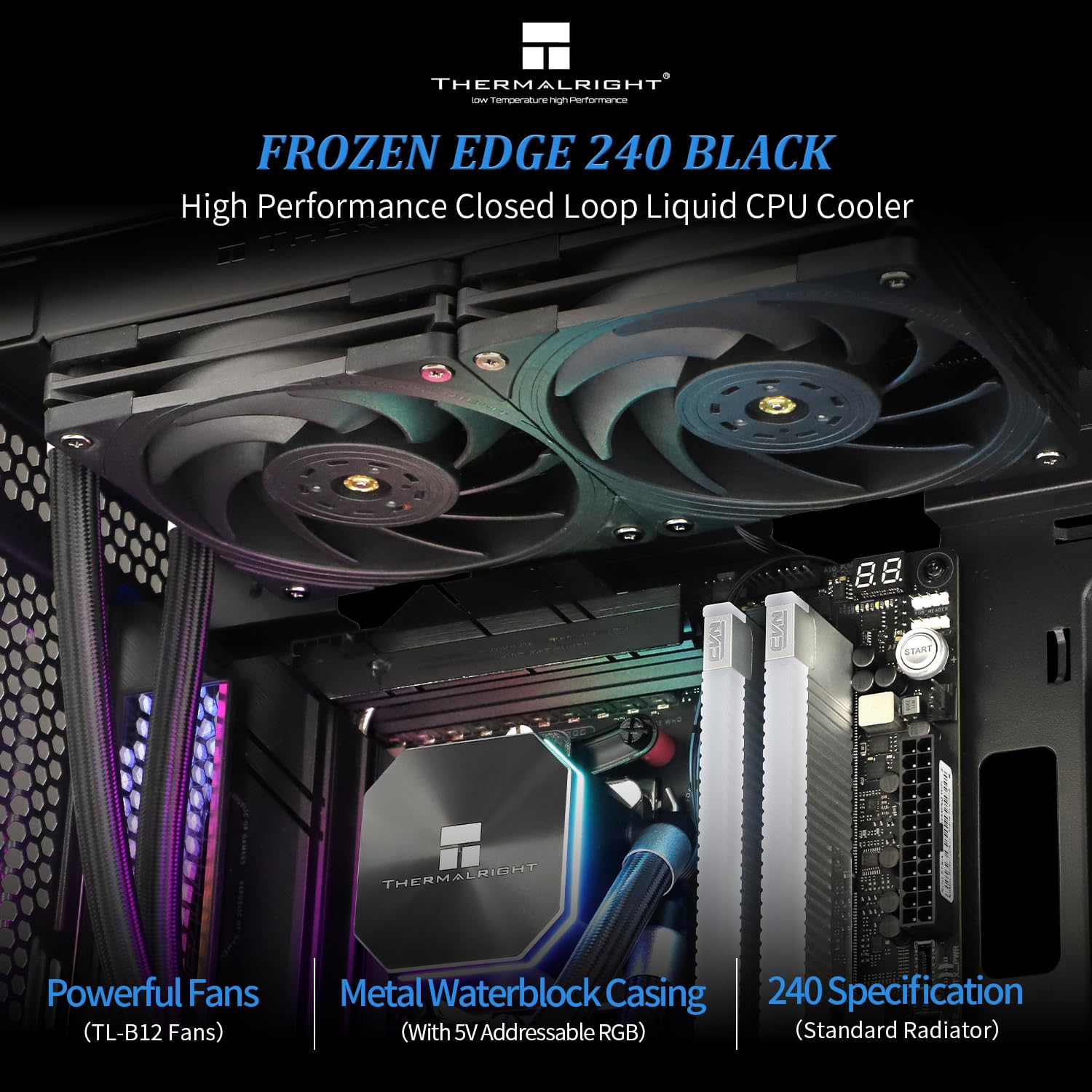 Thermalright Frozen Edge 240 Black Liquid CPU Water Cooler with 120Mm PWM Fan,240 Black Cold Row Specification,Integrated Water-Cooler Heatsink for Amd/Am4/Am5,Intel LGA1700/1851/1150/1151/1200/2011