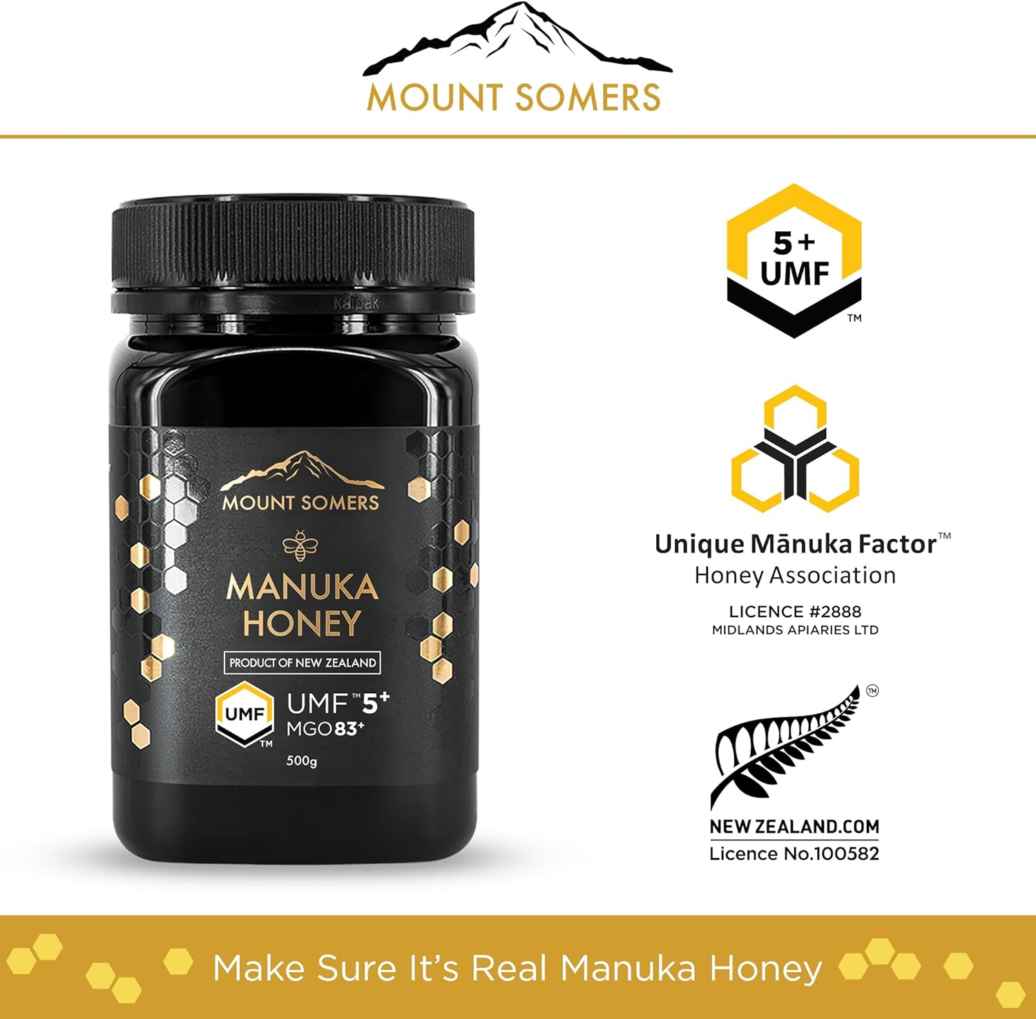 Mount Somers 100% Pure Premium Raw Manuka Honey - UMF 5+ / MGO 83+ 500G Jar, Non GMO New Zealand Manuka Honey, Genuine Natural Superfood, Great Taste, UMF Certified & Traceable image number 5