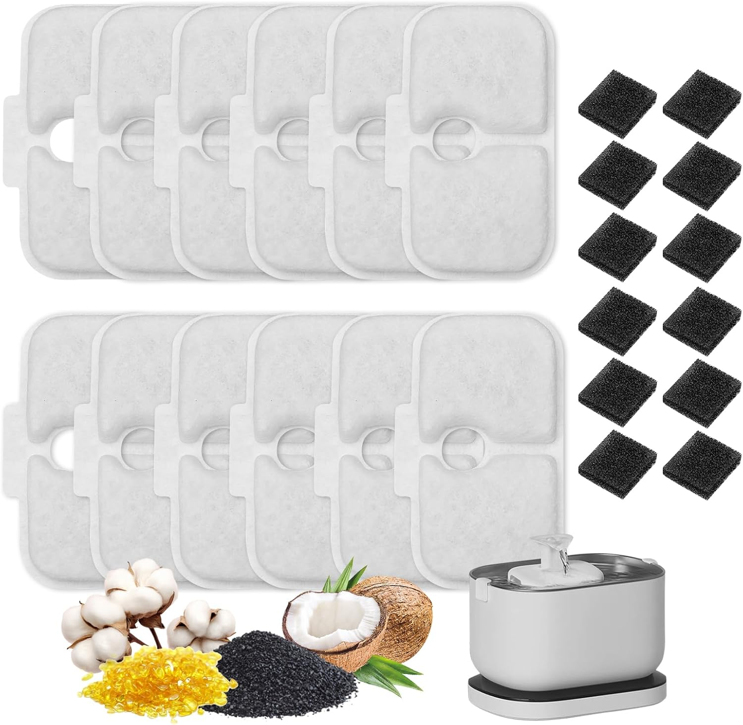 Pack of 24 Cat Fountain Filters, Drinking Fountain Cat Replacement Filter, 12 Carbon Filters and 12 Foam Filters Compatible with Petlibro Dockstream Drinking Fountain for Cat PLWF005, PLWF115, PLWF105 image number 6