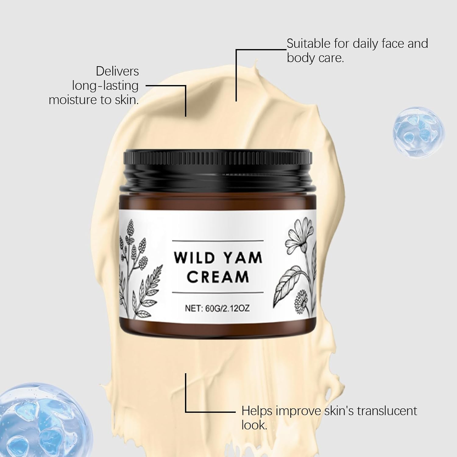 Wild Yam Cream - Deep Hydrating Face and Body Cream, Gentle and Mild,Moisturized, Firming for Most Skin Types, Improve Skin&rsquo;S Smoothness and Elasticity, Easy to Absorb,Long-Lasting (2PCS)