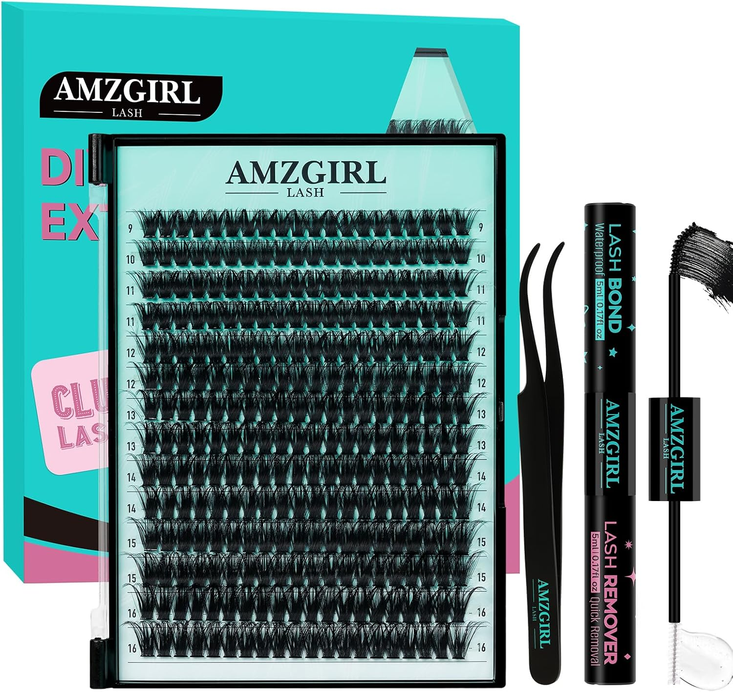 Lash Extension Kit 280PCS Eyelash Clusters 90D DIY Eyelash Extension Kit Individual Lashes Natural Lash Clusters Kit with Eyelash Bond & Remover and Tweezers(D-Mix9-16Mm Kit)