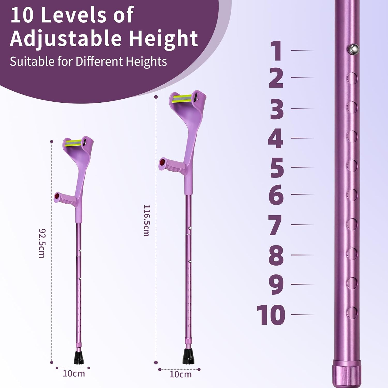 1 Pc Forearm Crutches for Adults,Folding Walking Cane,10-Level Height Adjustment,Lightweight Aluminum Walking Aid,Rubber Grip, Slip-Resistant and Wear-Resistant,1-Pack Purple. image number 5