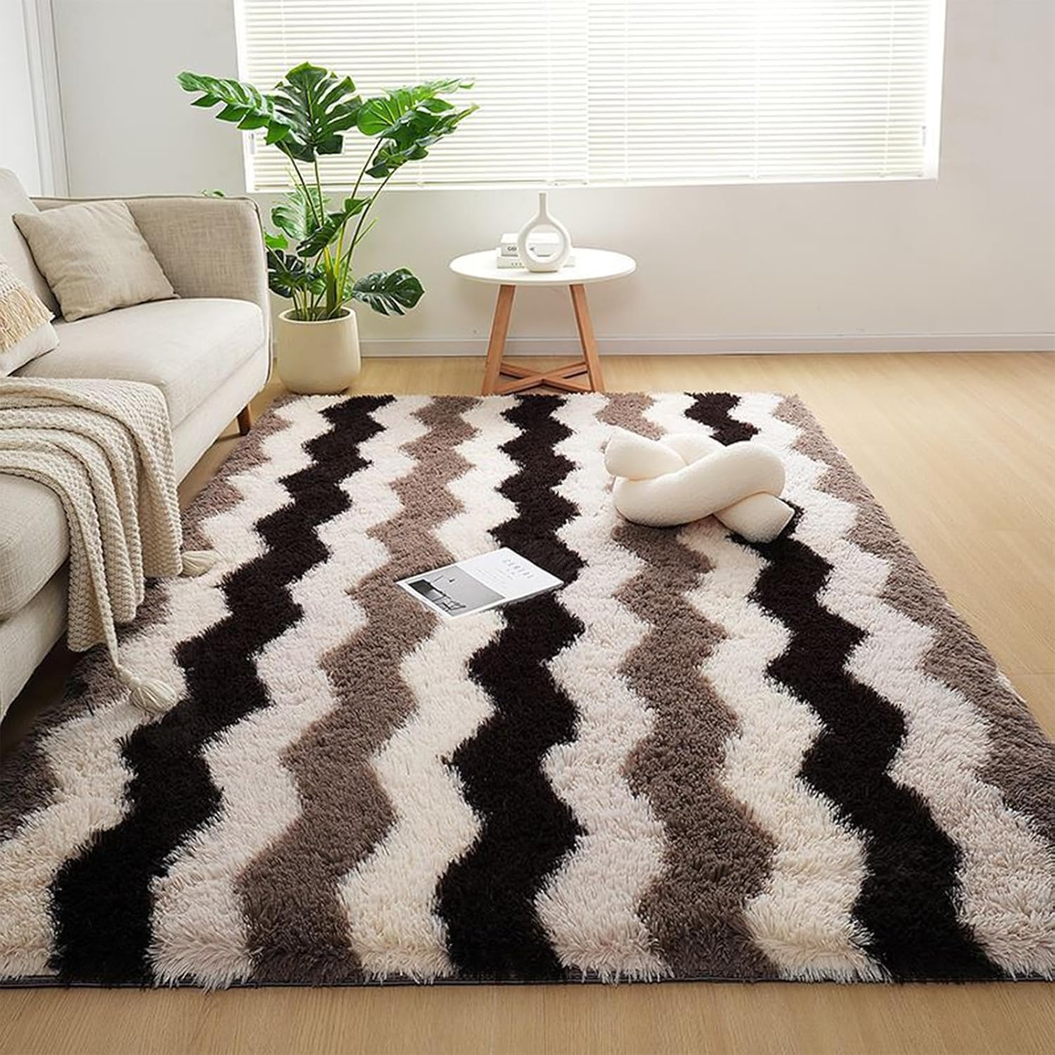 Fluffy Soft Plush Area Rugs, Shaggy Rugs for Living Room Playroom, Large High Pile Fuzzy Indoor Carpet for Bedroom, Geometric Furry Floor Carpets for Kids Home Decor (Colorful Wavy, 200X140Cm)